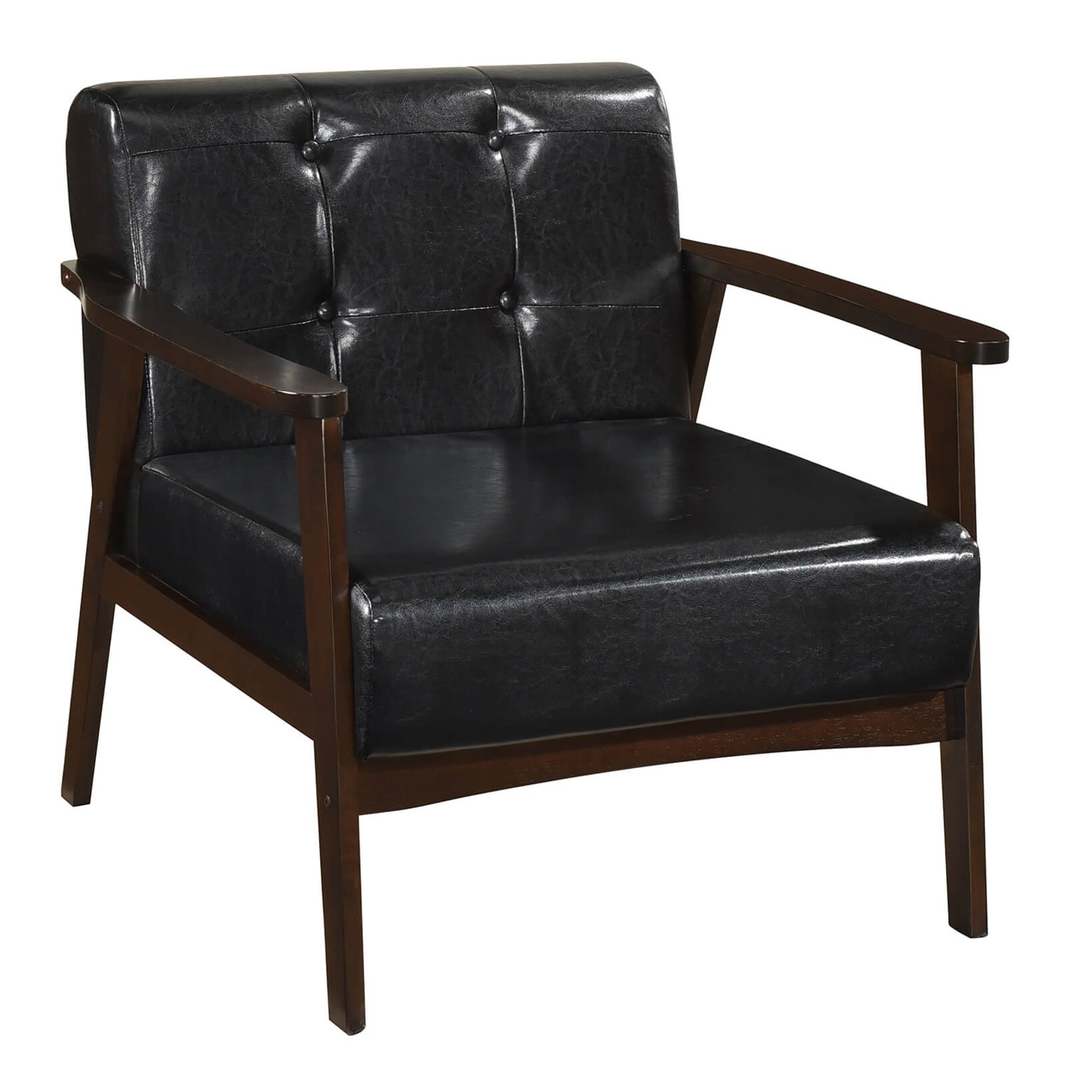 Costway CSHY003467 Accent Chair with Armrest and Rubber Wood Frame Button Tufted Chair for Living Room Black