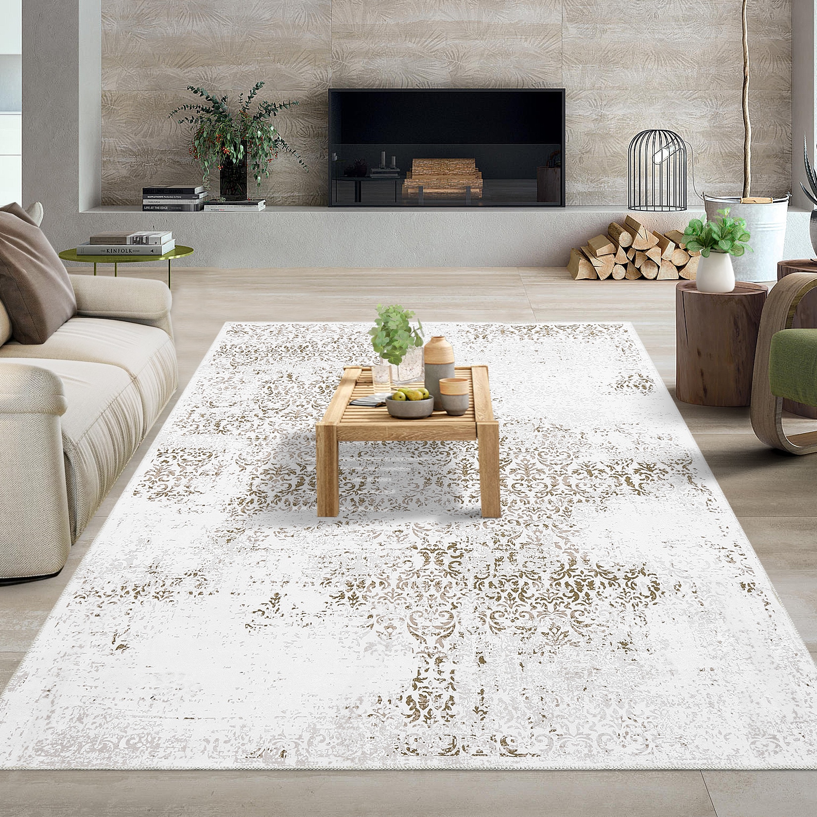 Garvee YXY-LO-PHO-13RJCTRT 8 x 10 (ft) Chenille Camel Rectangular Indoor Floral/Botanical Vintage Machine washable Area rug