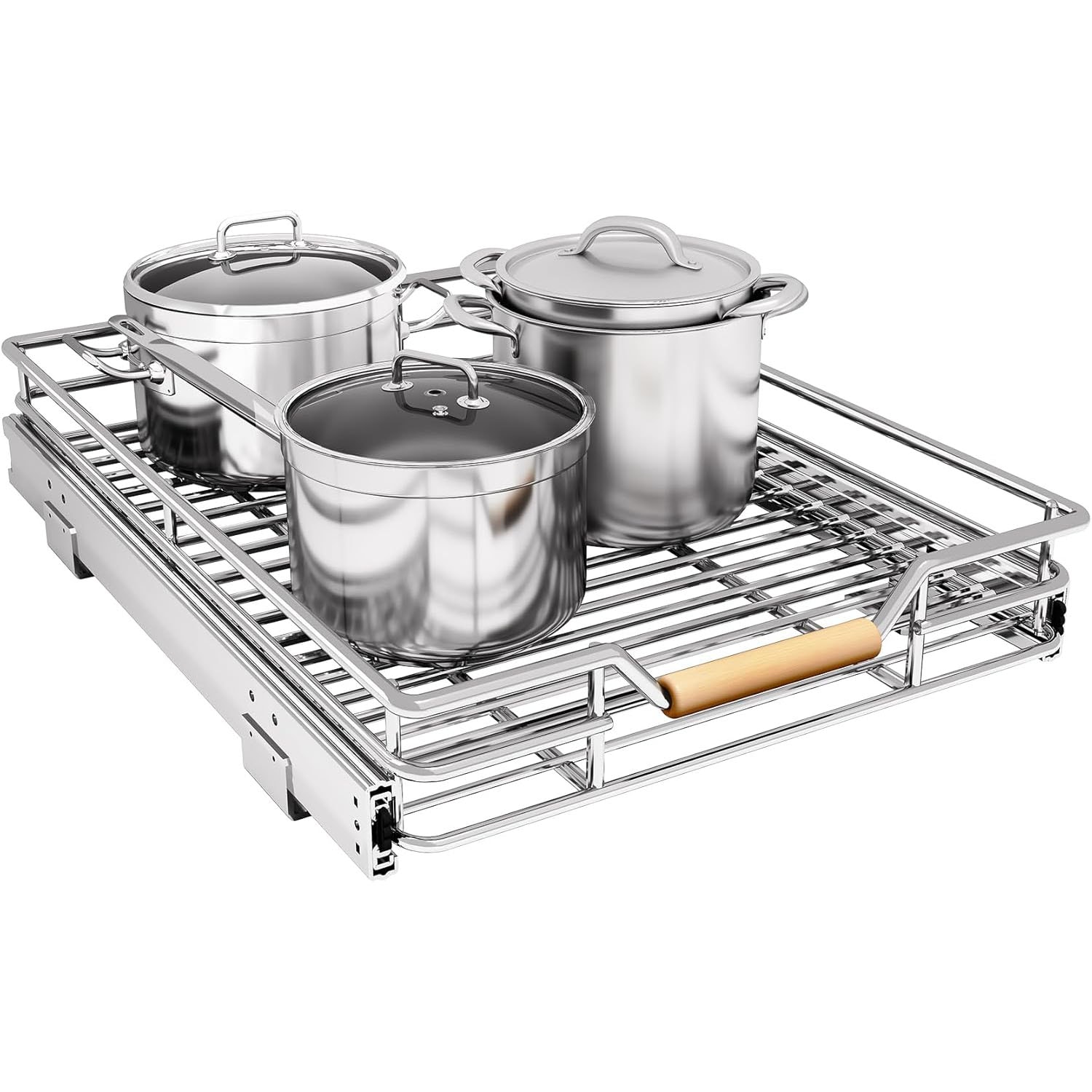 Kitstorack  Heavy Duty Pull Out Cabinet Organizer 15 Inch W x 21 Inch D Smooth Sliding Under Shelf Storage for Pots Pans Kitchen Pantry with Thickened Chrome Plating