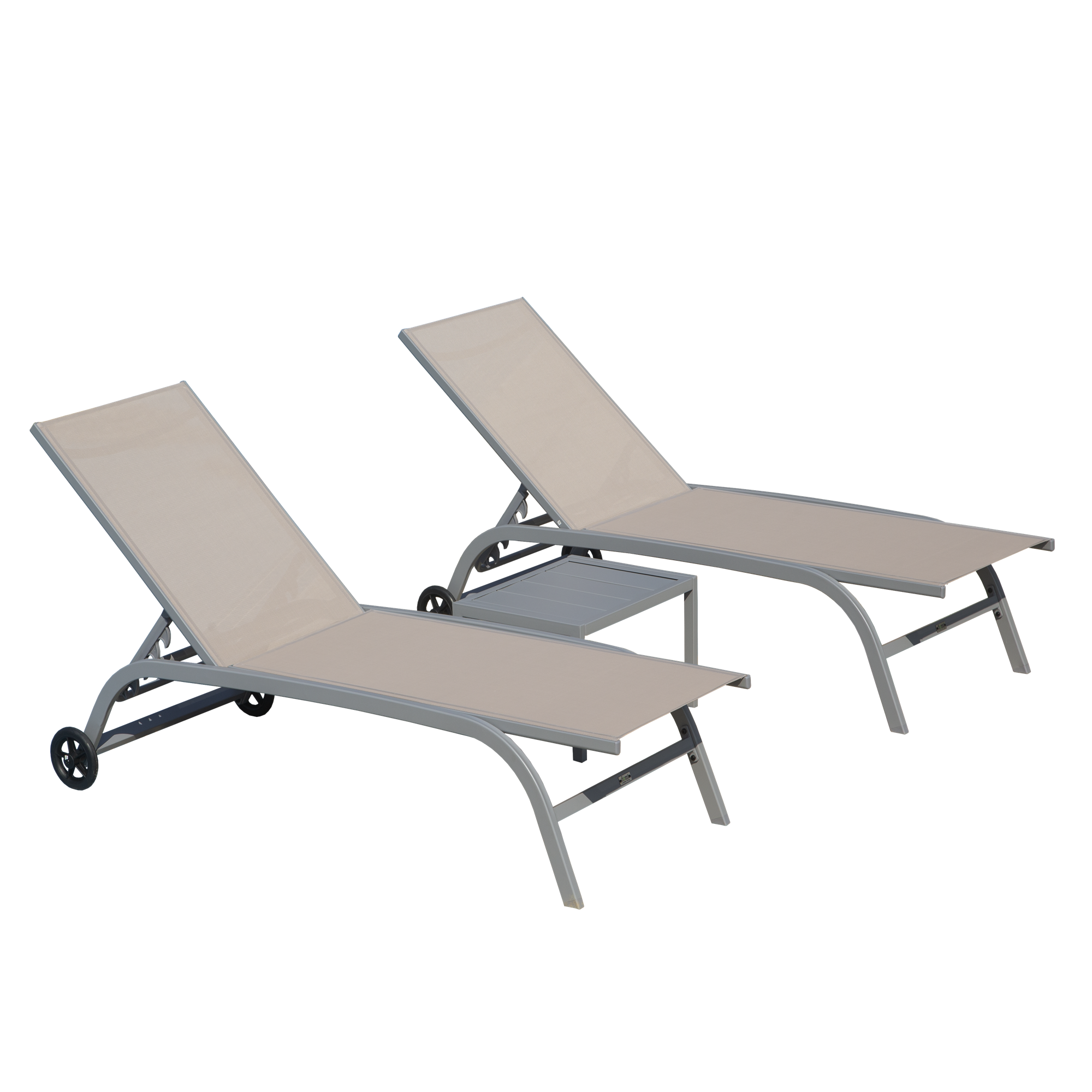 Miki Shinly DOL-9858-37MI Outdoor Chaise Lounge Set Set of 2 Silver Aluminum Frame Stationary Chaise Lounge Chair with Brown Sling Seat