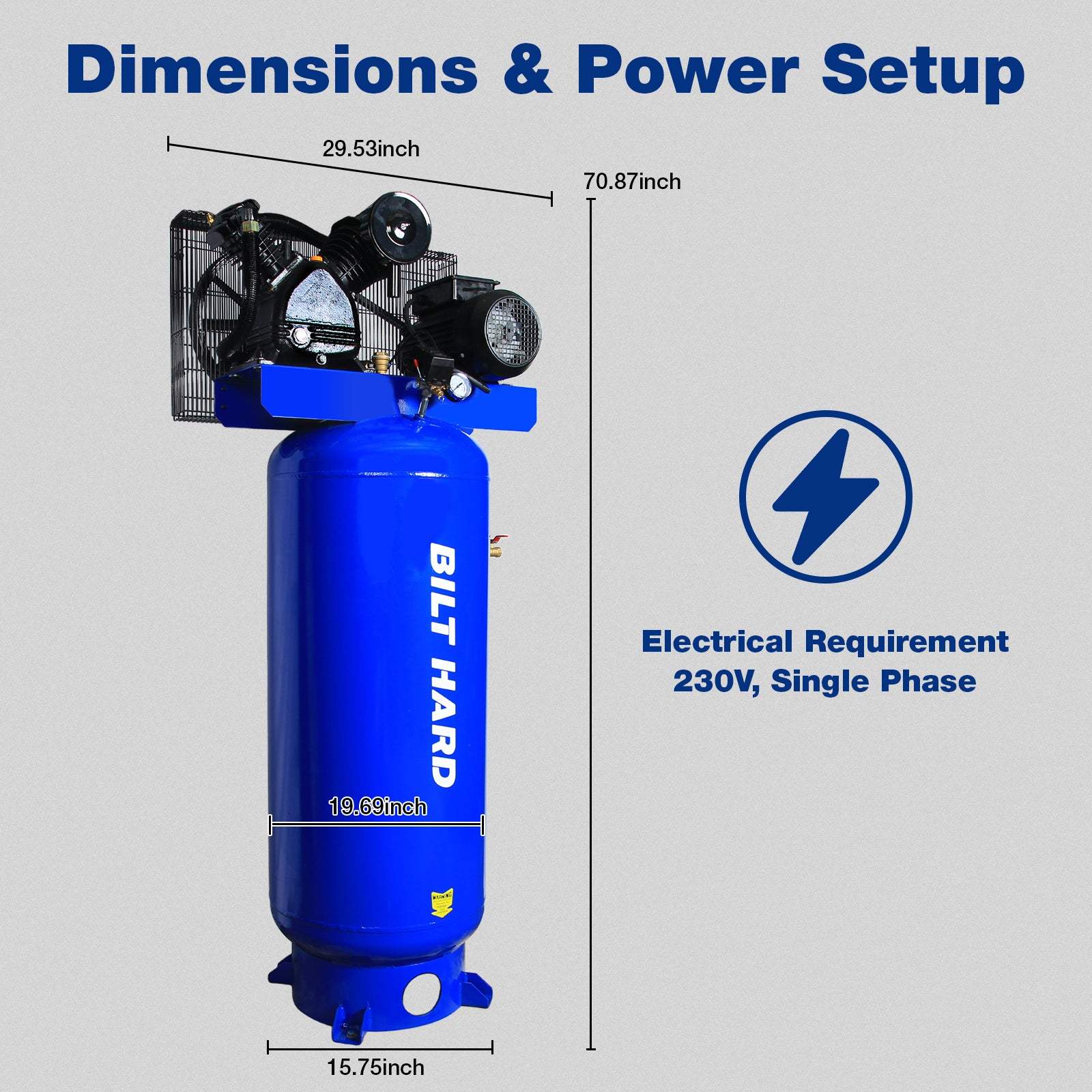 BILT HARD 60 Gallon Electric Stationary Air Compressor 5HP 175 PSI Two ...