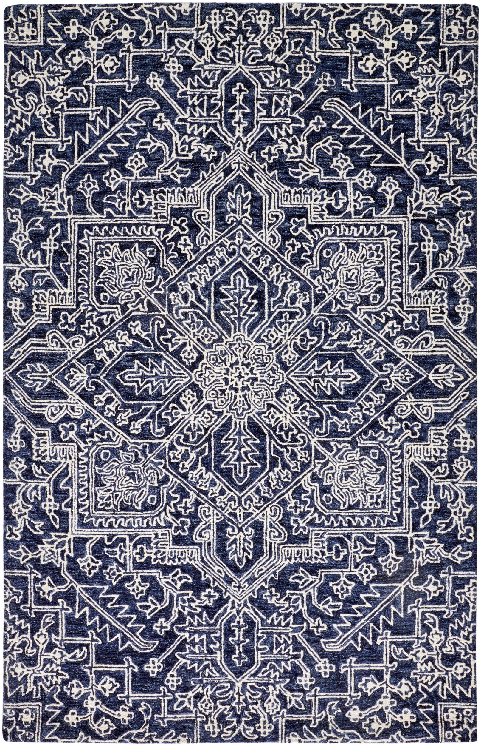 Room Envy 869R8778NVY000H00 10 x 14 (ft) Tufted Wool Blue/Ivory Rectangular Indoor Medallion Area rug