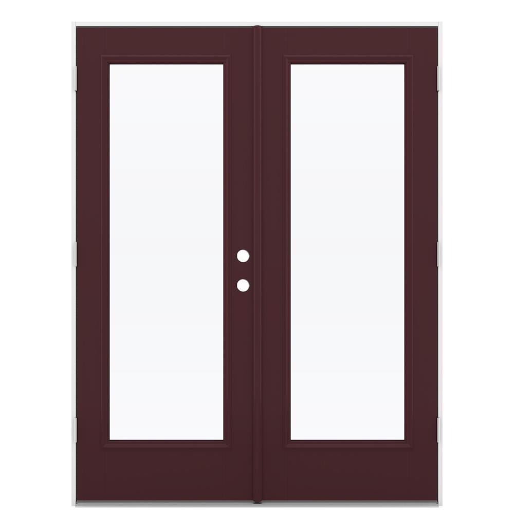 60-in x 80-in x 4-9/16-in Jamb Low-e Currant Fiberglass French Right-Hand Outswing Double Patio Door in Red | - JELD-WEN LOWOLJW182200092