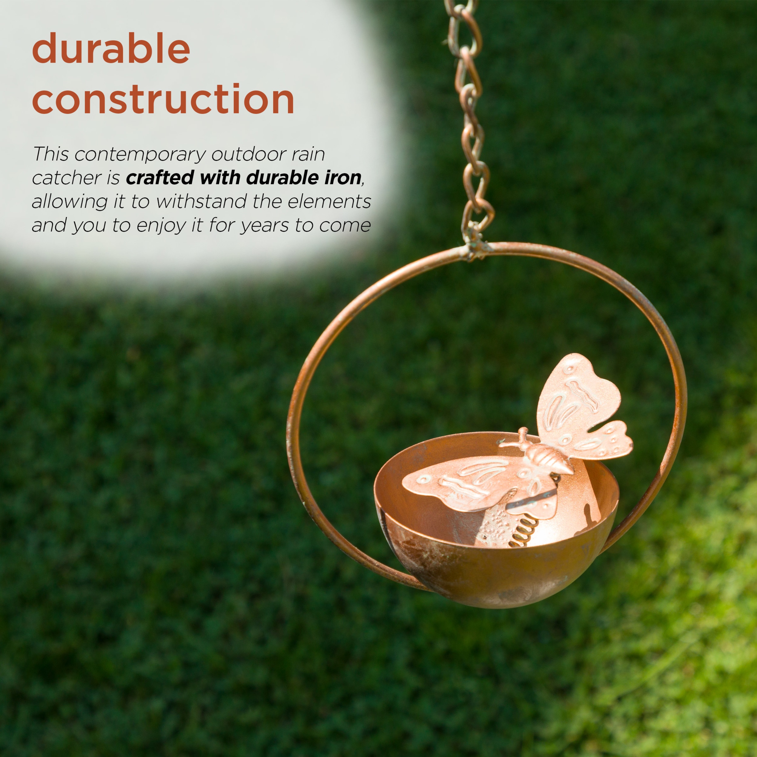 Copper Iron Hanging Butterfly Rain Chain with Spring, 73" Outdoor Decor