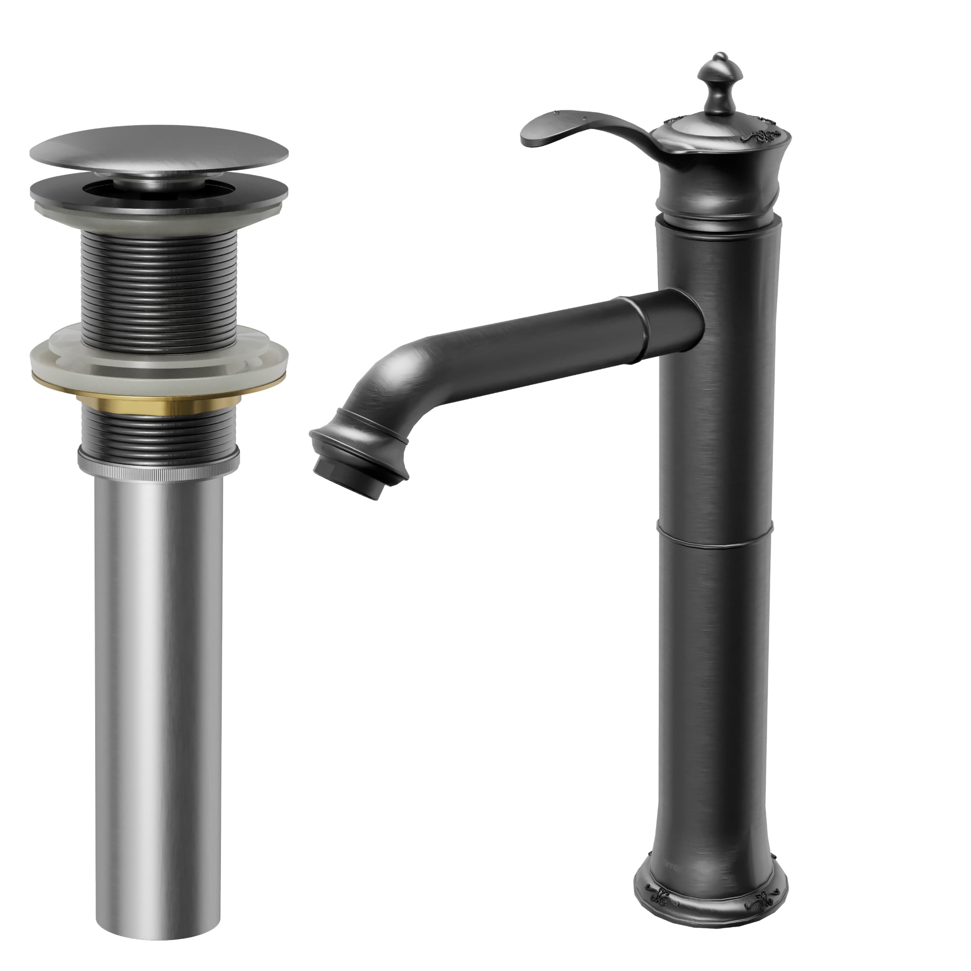 Karran KBF472GG Vineyard Gunmetal Grey Vessel 1-handle WaterSense Low-arc Residential Handle Bathroom Sink Faucet with Drain