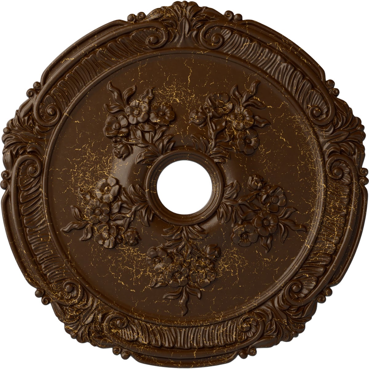 Ekena Millwork CM26ATRBC Attica with Rose 26-in W x 26-in L Painted Root Beer Crackle Polyurethane Whole Ceiling Medallion