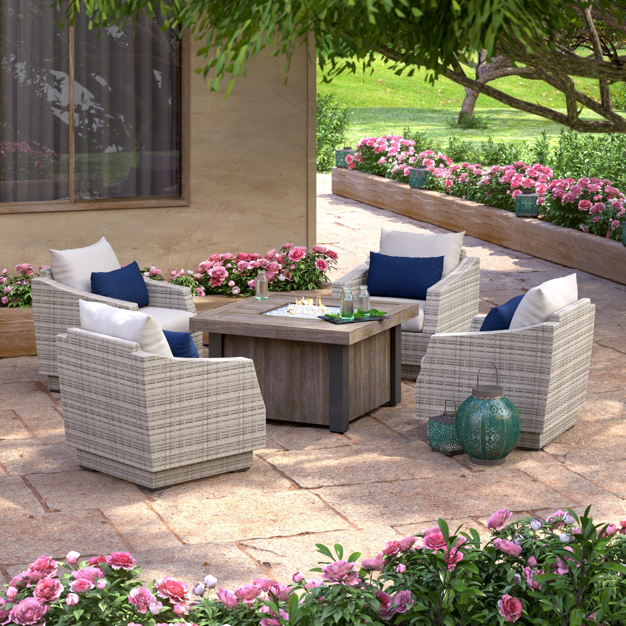 Rst Brands Cannes 5 Piece Wicker Patio Conversation Set With White Sunbrella Cushions In The 5681