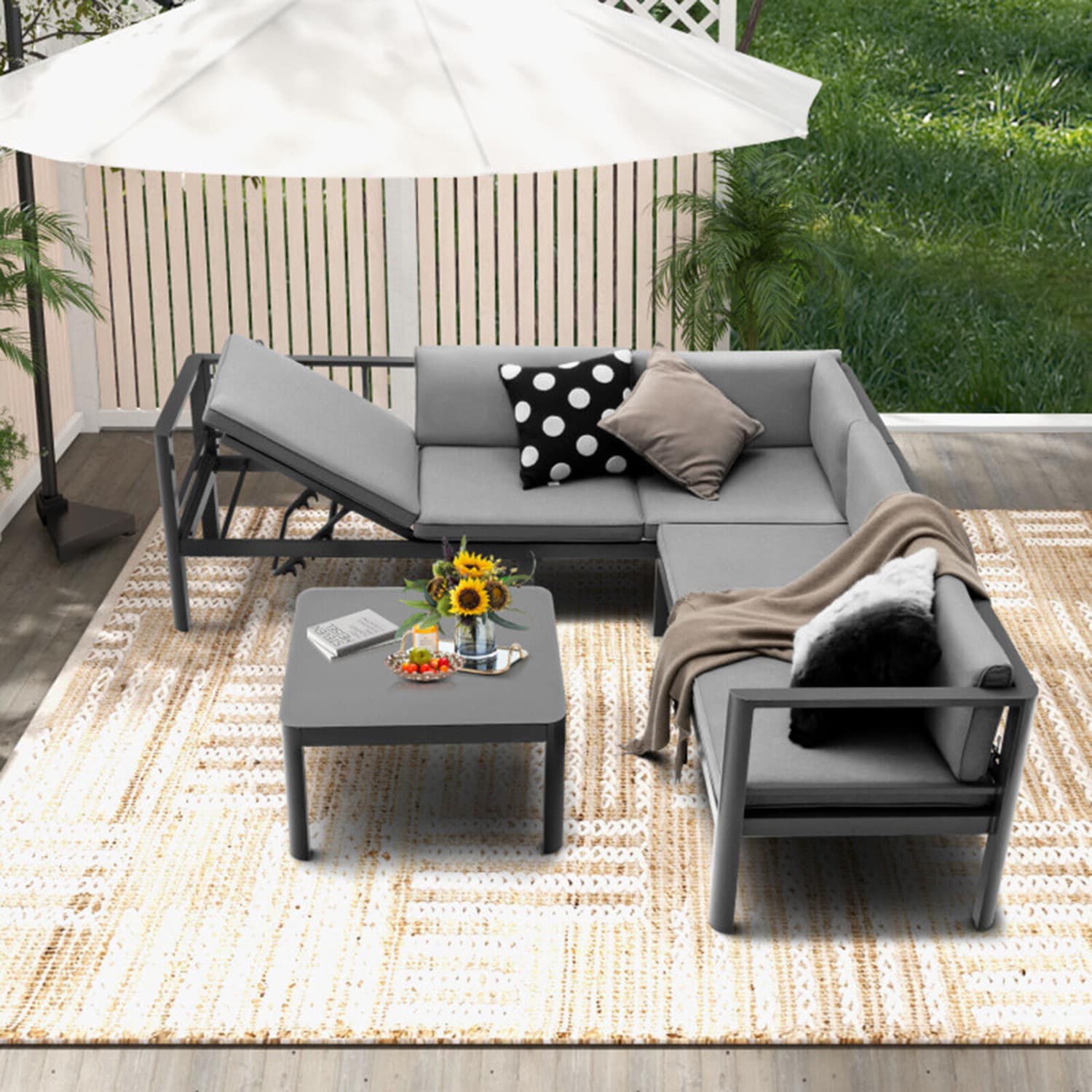 Mondawe MO-NP10603GR 3 -Piece Patio Sofa Conversation Set with Gray Cushions