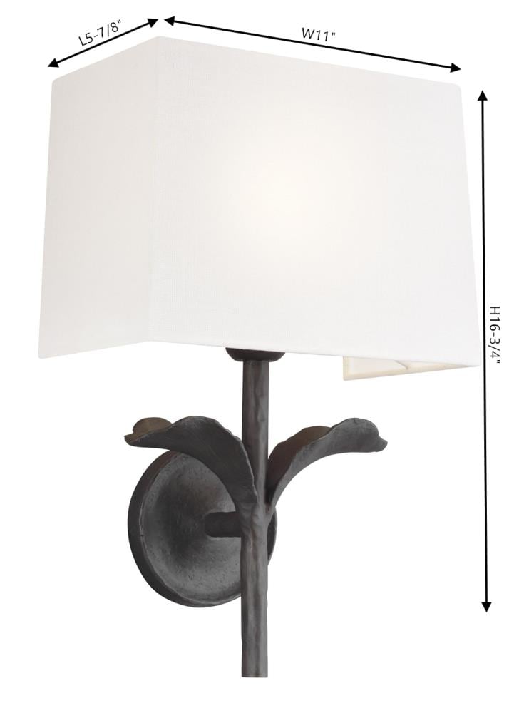 Georgia Dimmable Aged Iron Wall Sconce with White Linen Shade