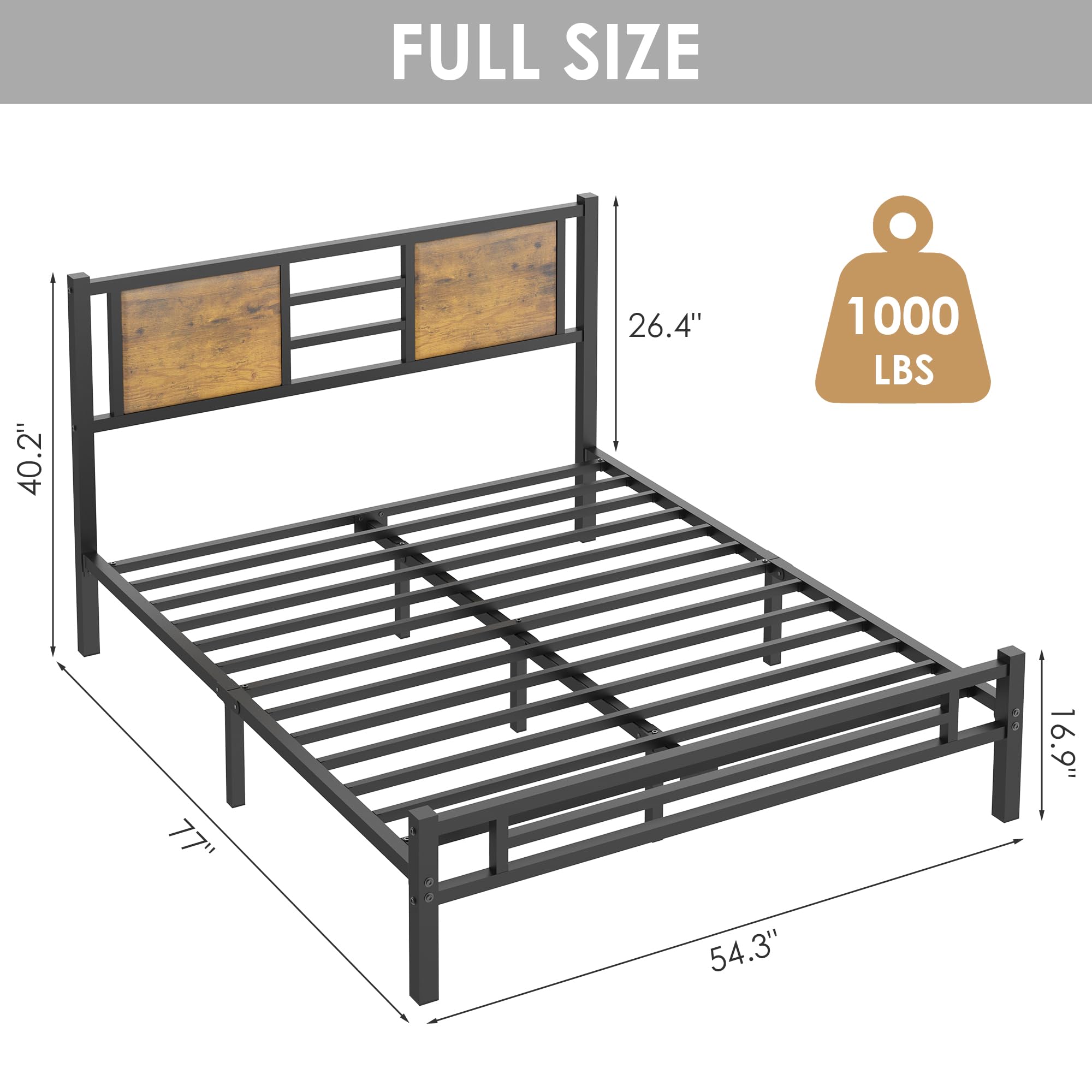 LTMATE Black and Wood Full Metal Bed Frame in the Beds department at ...