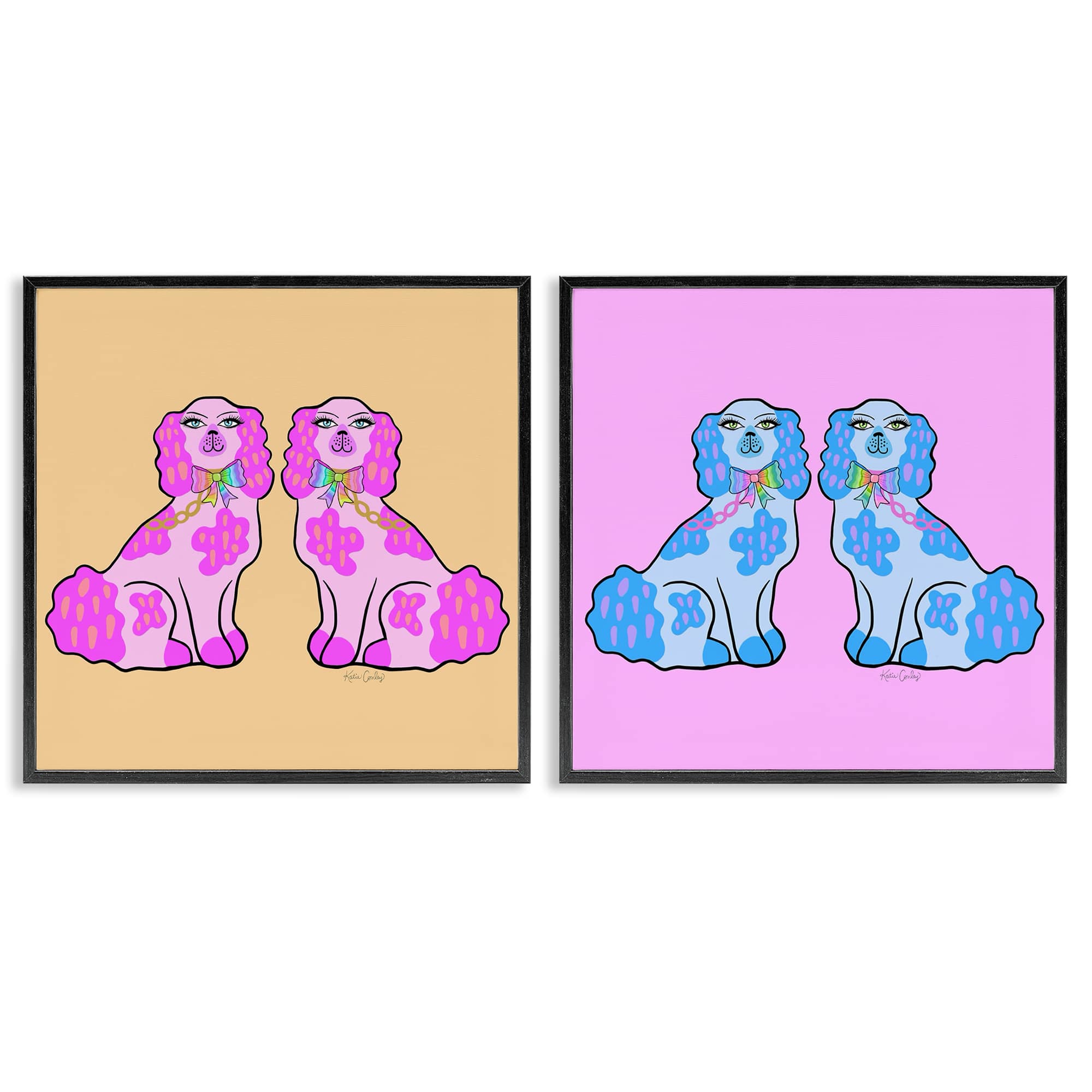 Stupell Industries B2-793-FR-2PC-24X24 Brightly Colored Posh Pooches 2pc Framed Giclee Set design by Katie Conley