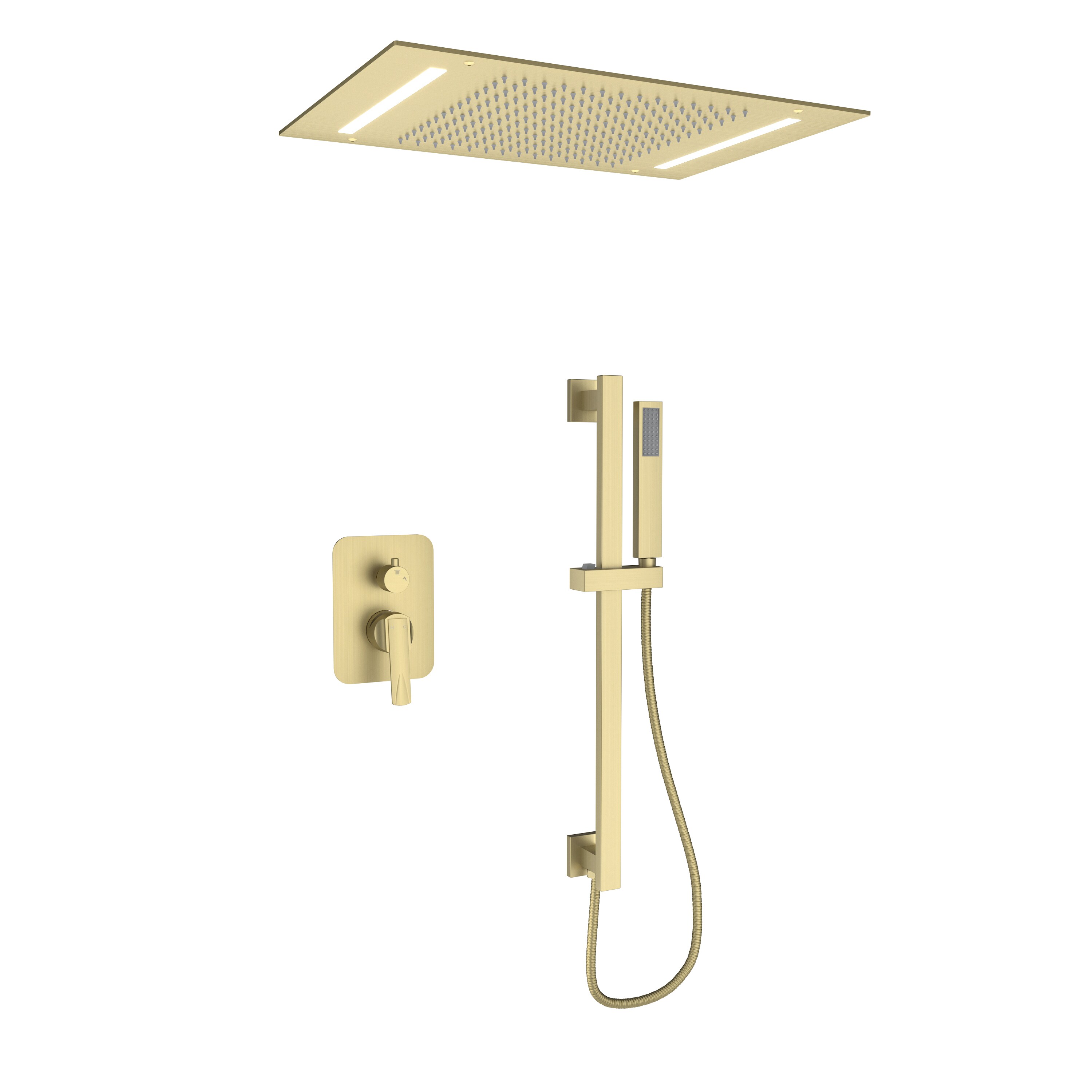 CASAINC CA-A4371-BG Ceiling Mount 64-Color Mood Lighting Shower Systems Brushed Gold 19.69-in Built-In Shower Faucet System with 2-way Diverter ( Pressure-balanced Valve Included )