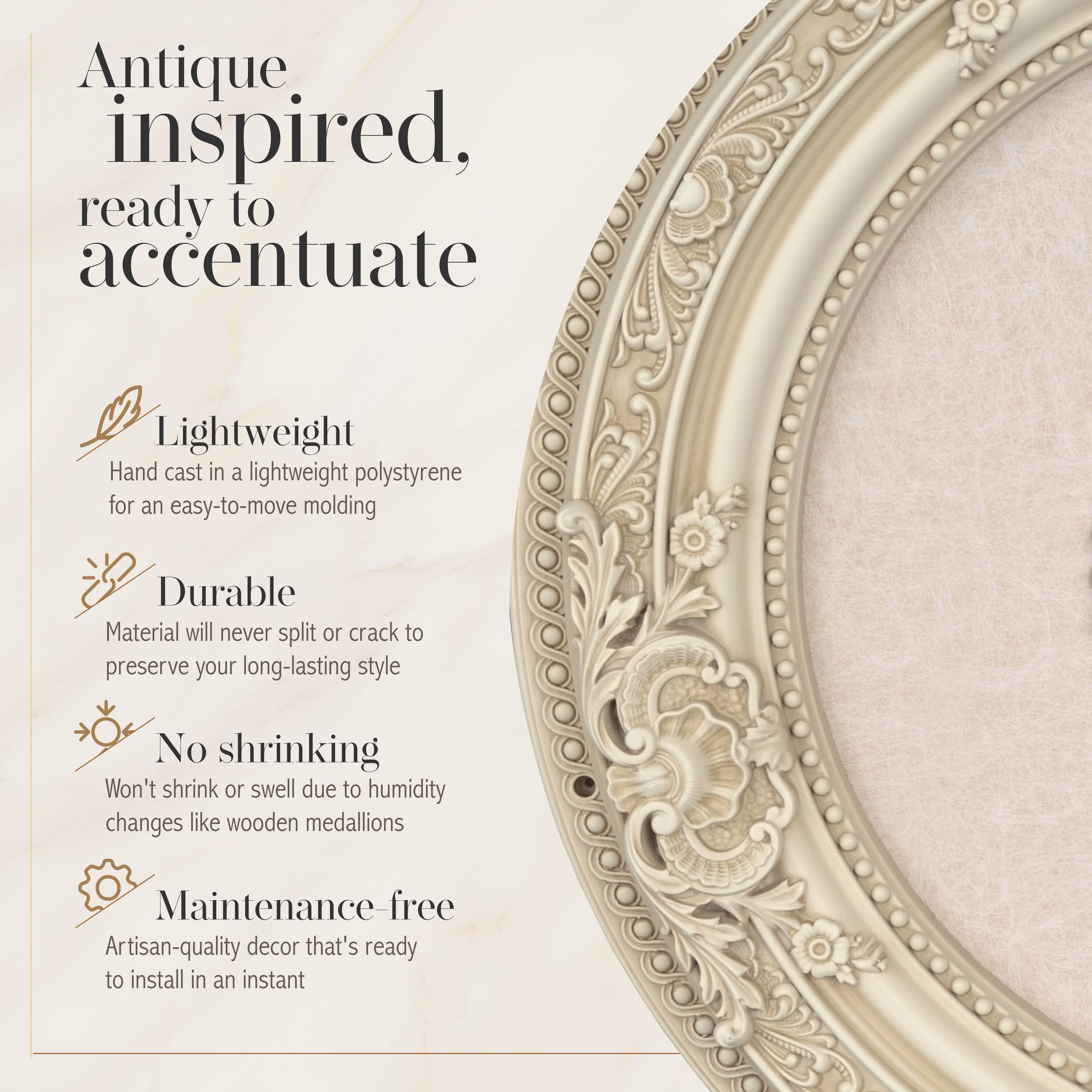 Cream Antique Polystyrene Round Ceiling Medallion, 24 Inches
