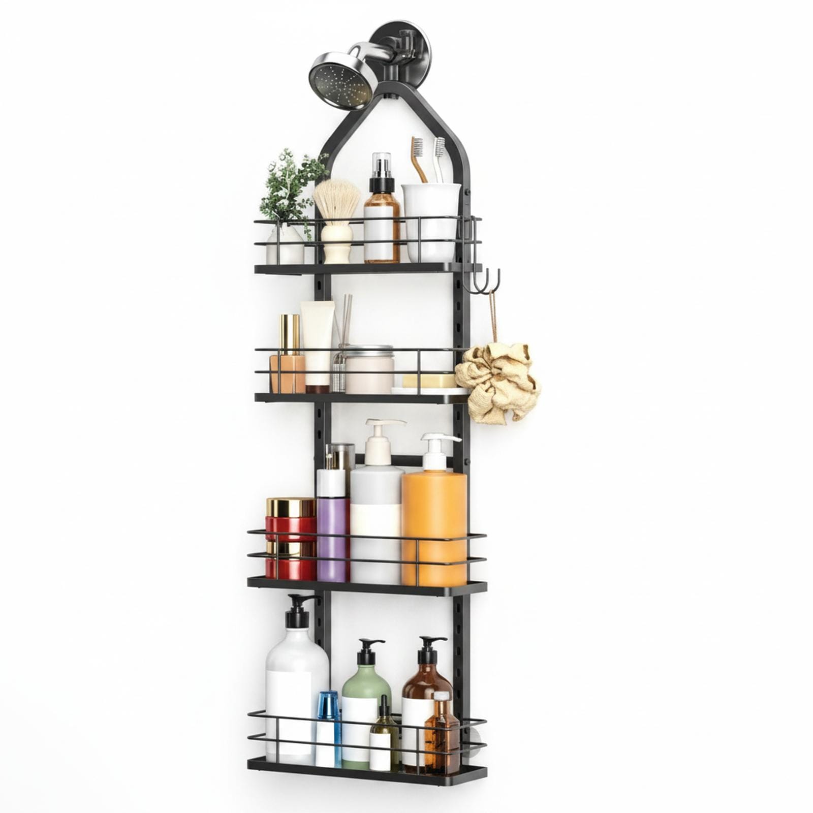 Paradigms Interiors 4Tier Adjustable Rustproof Shower Caddy AntiSwing Height Organizer Shelves Basket Rack