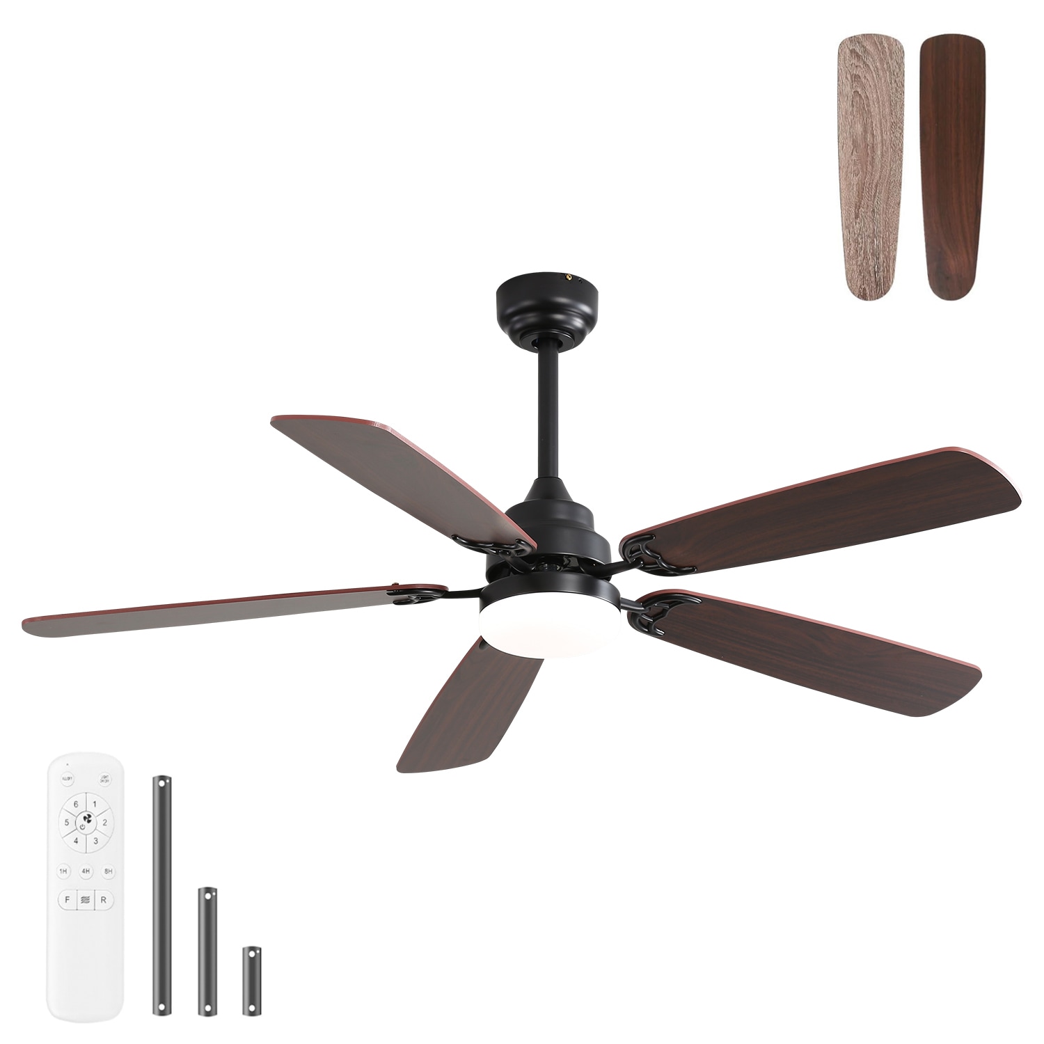 Yardreeze ALHW934044 52-in Color-Changing Integrated LED Outdoor Black with Brown Blades Plug-in Ceiling Fan With Light - Remote Included ( 5 -Blade )