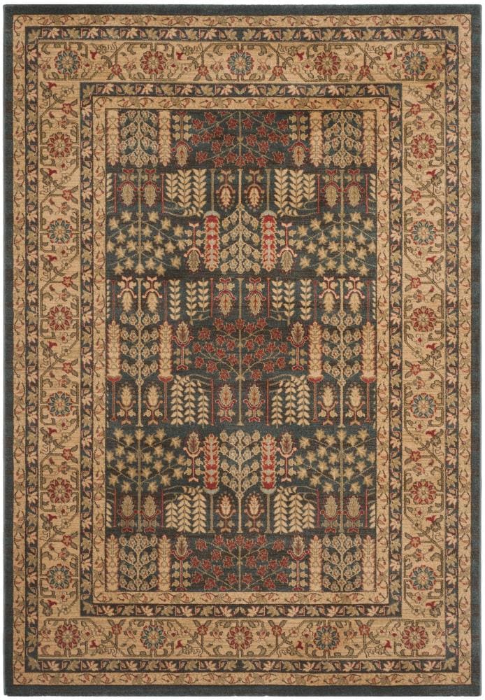 Navy and Natural Rectangular Hand-knotted Synthetic Rug, 10' x 14'