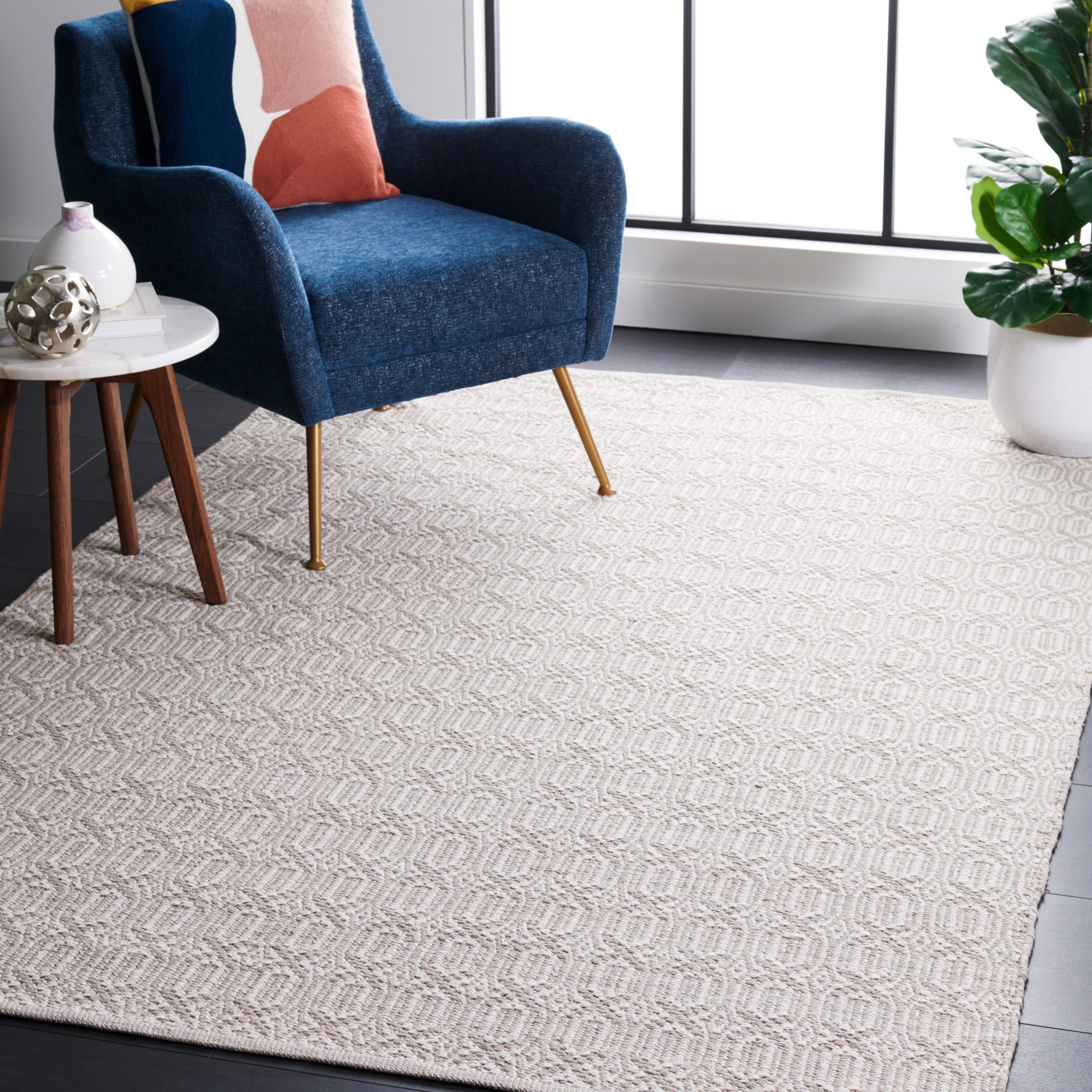 Safavieh MTK333A-6SQ Montauk Capri 6 x 6 (ft) Cotton Ivory/Gray Square Indoor Geometric Coastal Area rug