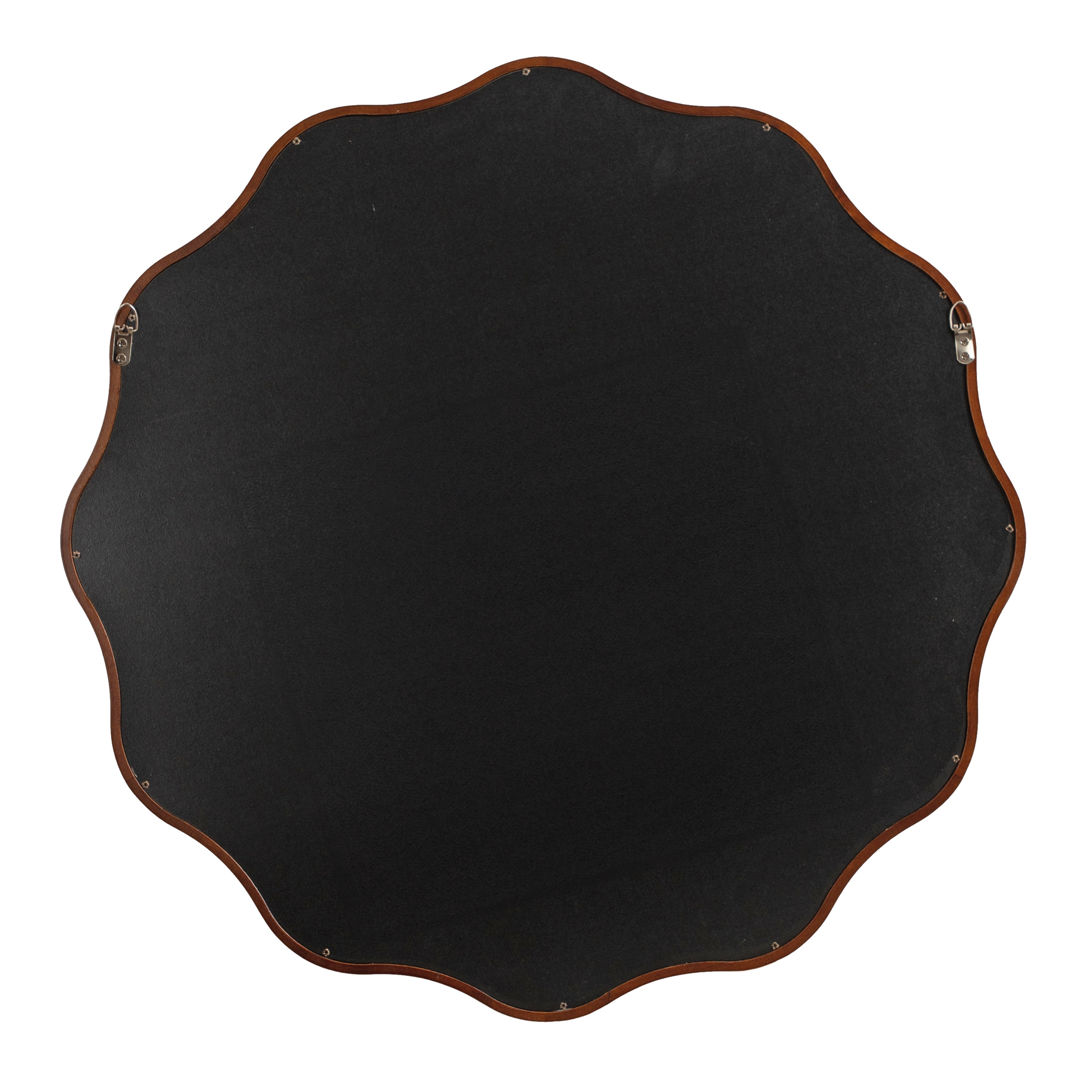 Walnut Brown 30" Round Scalloped Wood Vanity Mirror