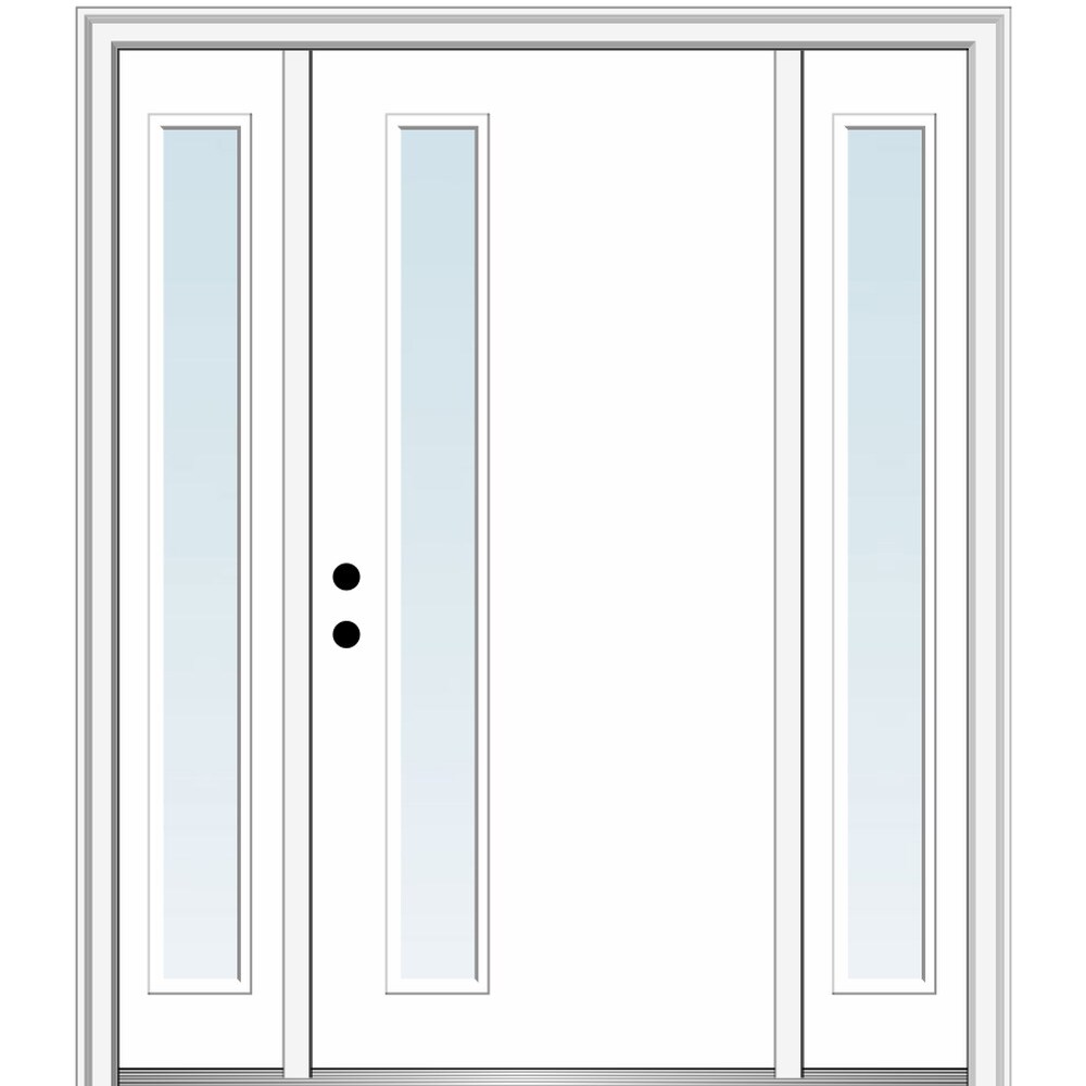 MMI DOOR ZZ348487R 64-in x 80-in x 6-9/16-in Fiberglass Pulse lite Right-hand inswing Brilliant White Painted Prehung Front Door with Sidelights with Brickmould Insulating core