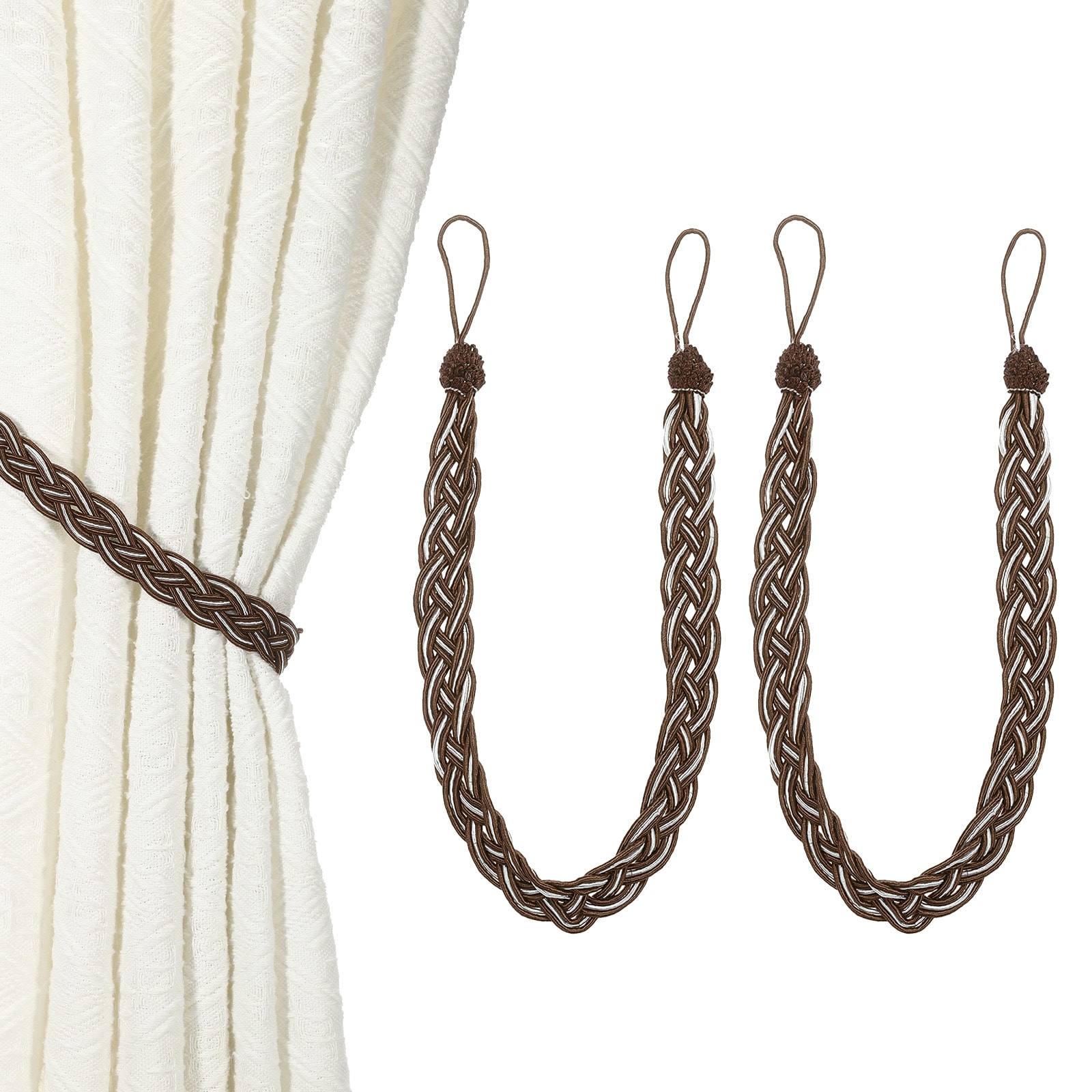 Unique Bargains - 2pcs Curtain Tiebacks 60cm/24-Inch Braided Drapery Holdback Holder Curtain Ties...