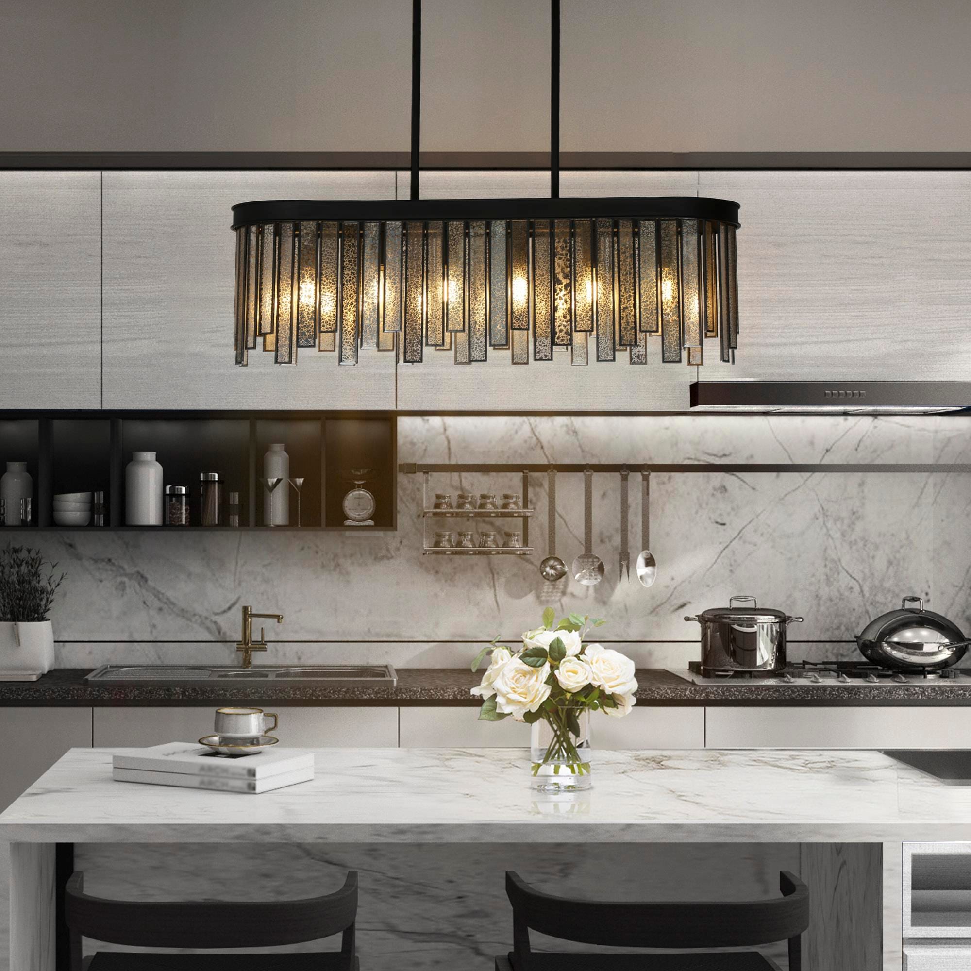 Matte Black and Mercury Glass 6-Light Linear Chandelier