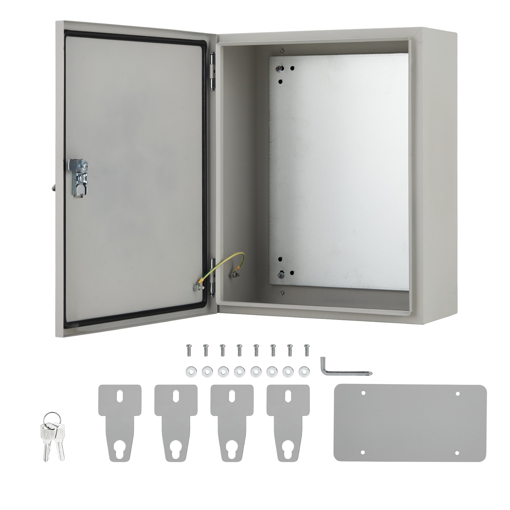 Aoile 24 x 16 x 12 Inch Electrical Steel Enclosure Box IP67 Waterproof Outdoor Carbon Steel NEMA Box with 2 Keys Grey