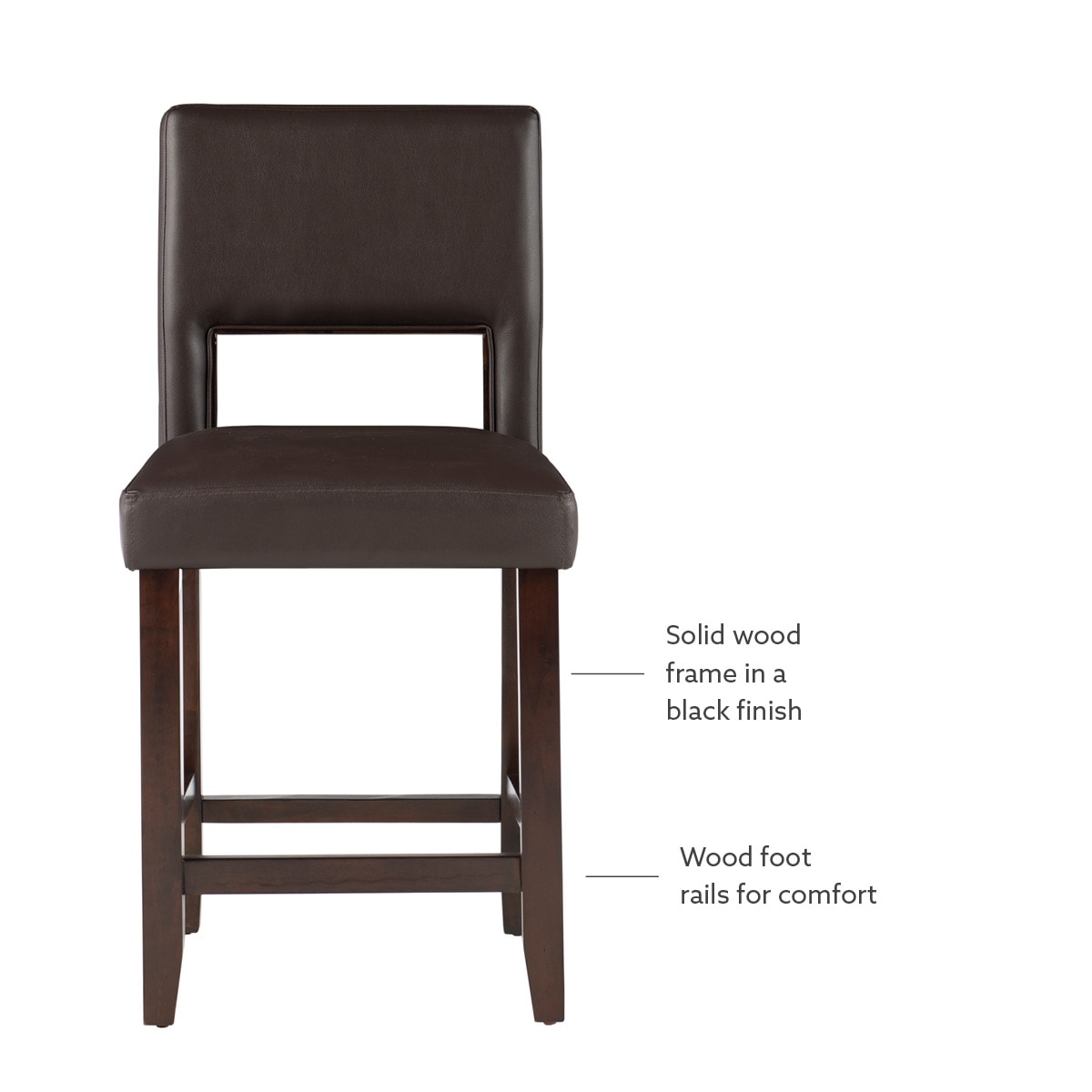 Dark Brown Wood and Leather Counter Stool, 24"
