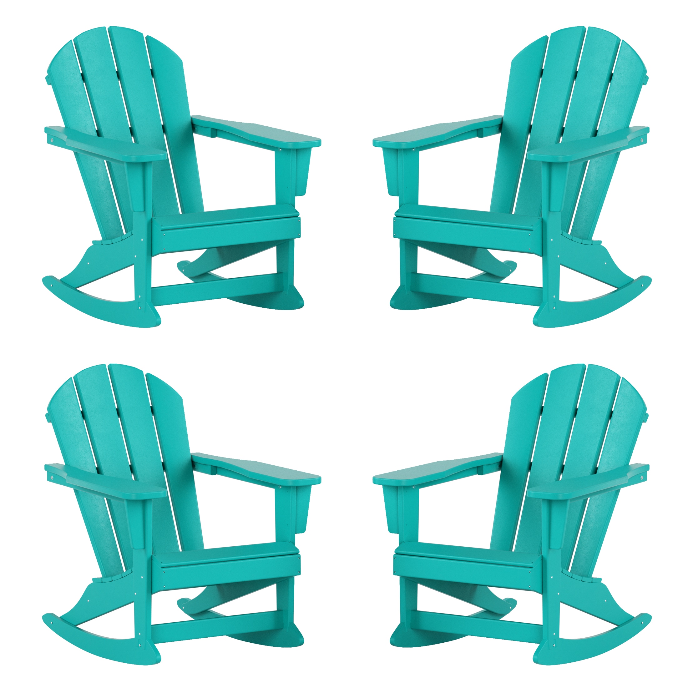 Westin Furniture 2001-RC-TQ4 Laguna Set of 4 Turquoise HDPE Frame Rocking Chair with Slat Seat