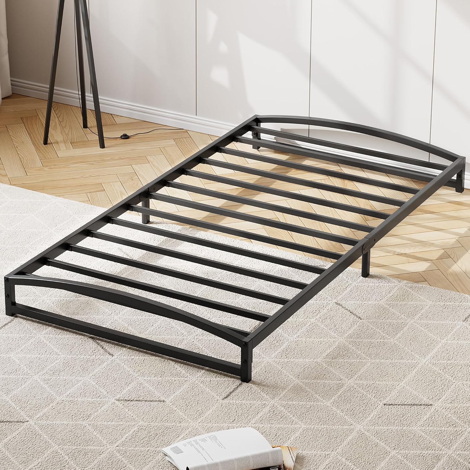 Qeetex LHF-BED-PHO-0Y7SPRNG Low Bed Frame Twin-XL Size - 6 Inch Heavy Duty Metal Platform Mattress Foundation No Box Spring Needed Noise-Free Non-Slip Easy Assembly Black