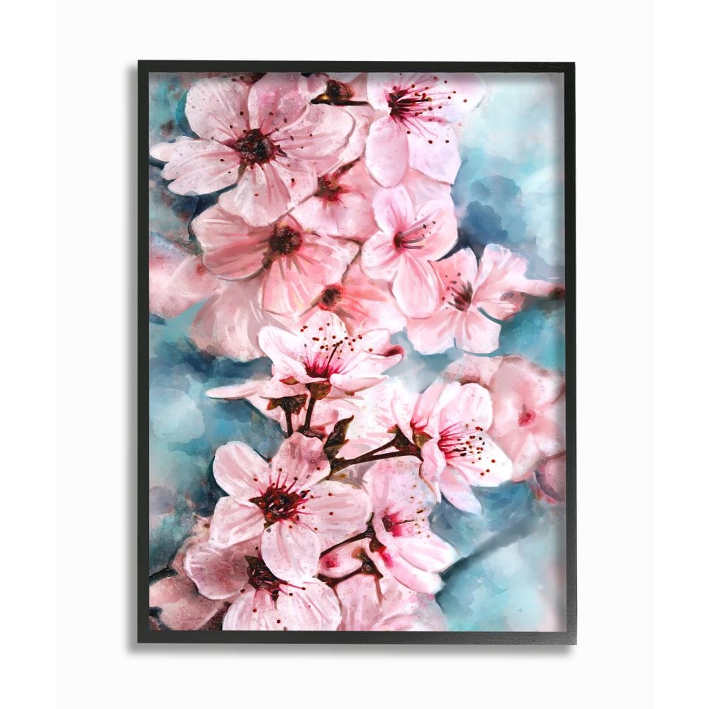 Stupell Industries AB-926-FR-16X20 Branch of Blooming Cherry Blossoms Pink Blue Ziwei Li Black Framed Wood Framed 20-Inches H x 16-Inches W Floral Print