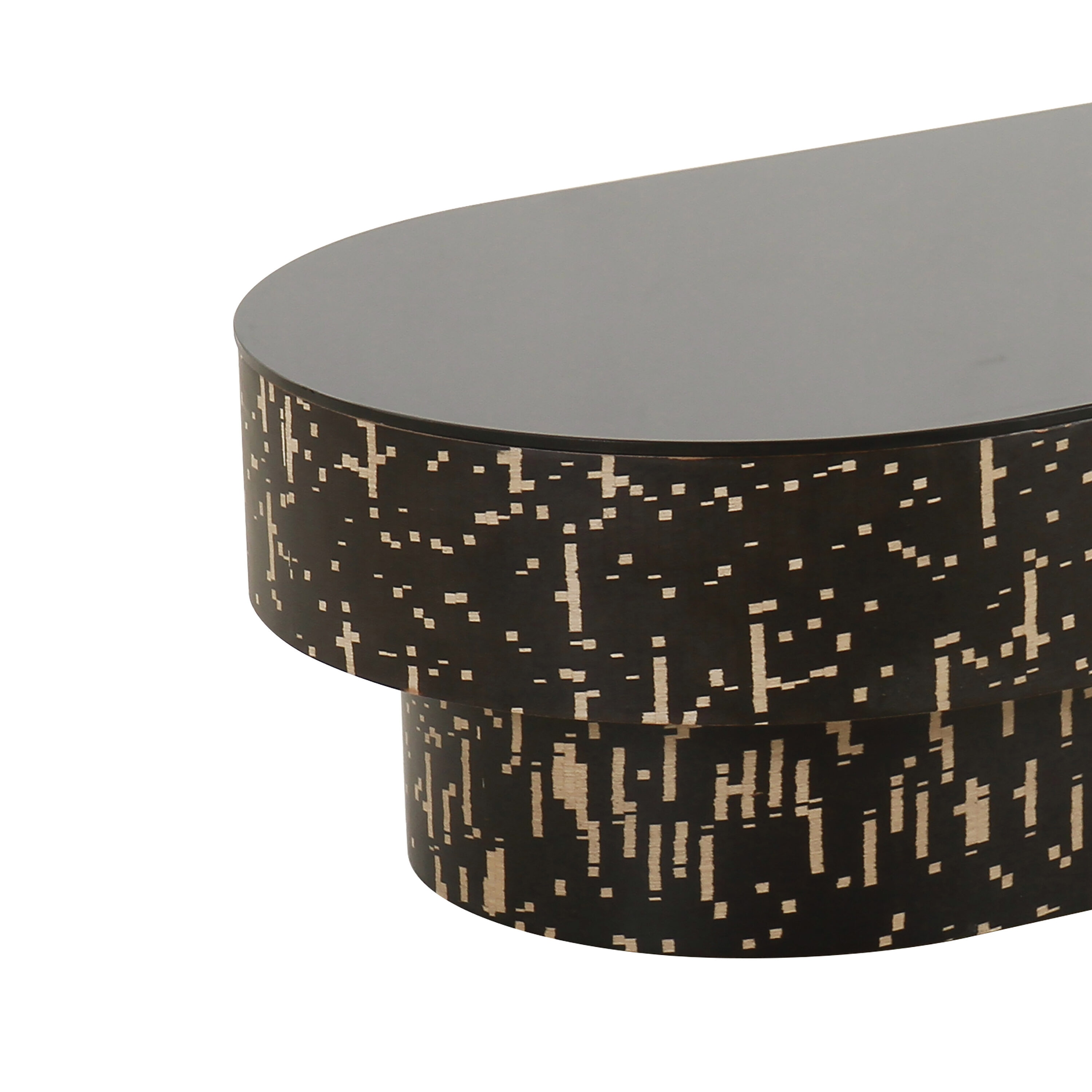 Faye Black Oval Glass and Wood Coffee Table