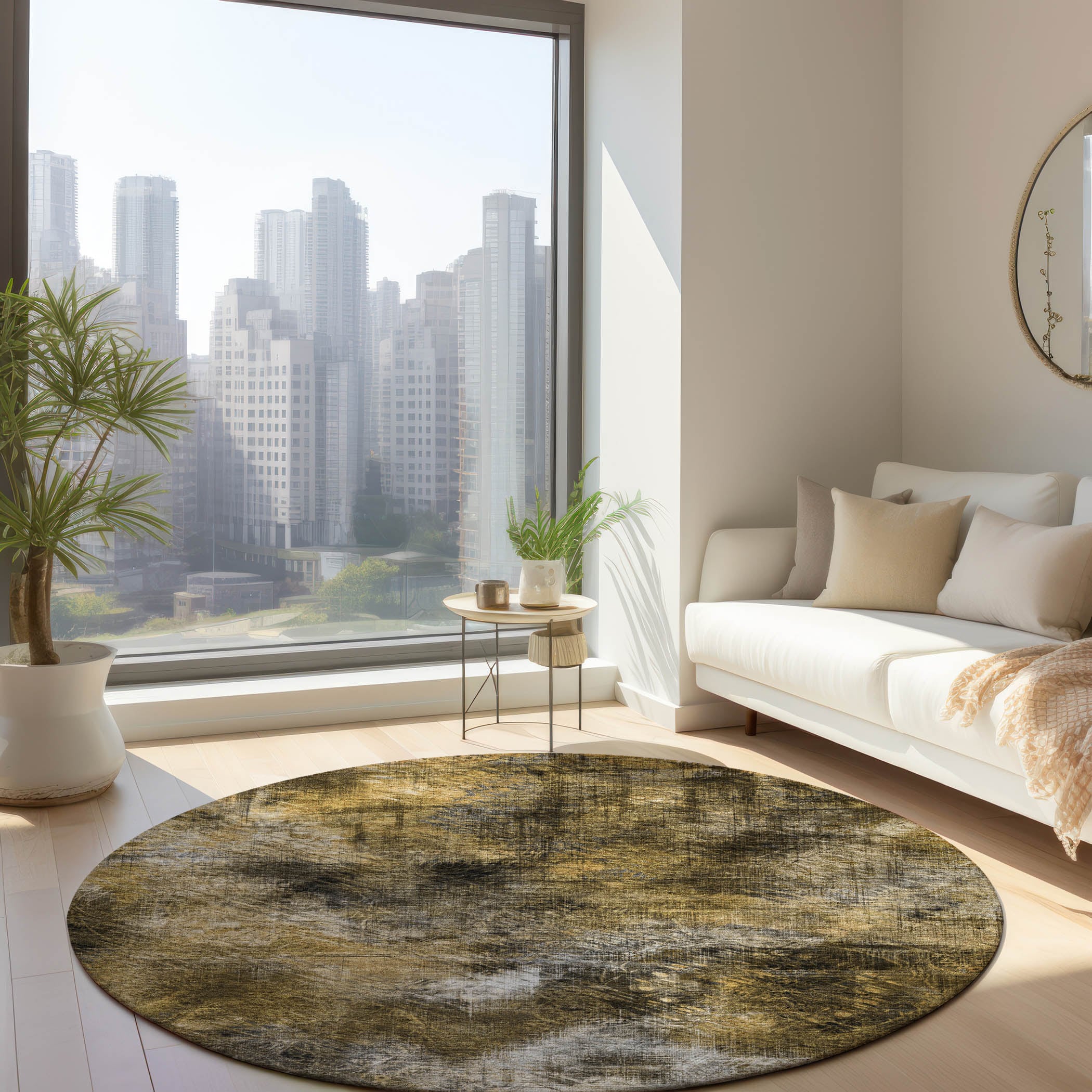 Addison Rugs ACN596MO8RO Chantille ACN596MO 8 x 8 (ft) Polyester Mocha Round Indoor/Outdoor Abstract Machine washable Area rug