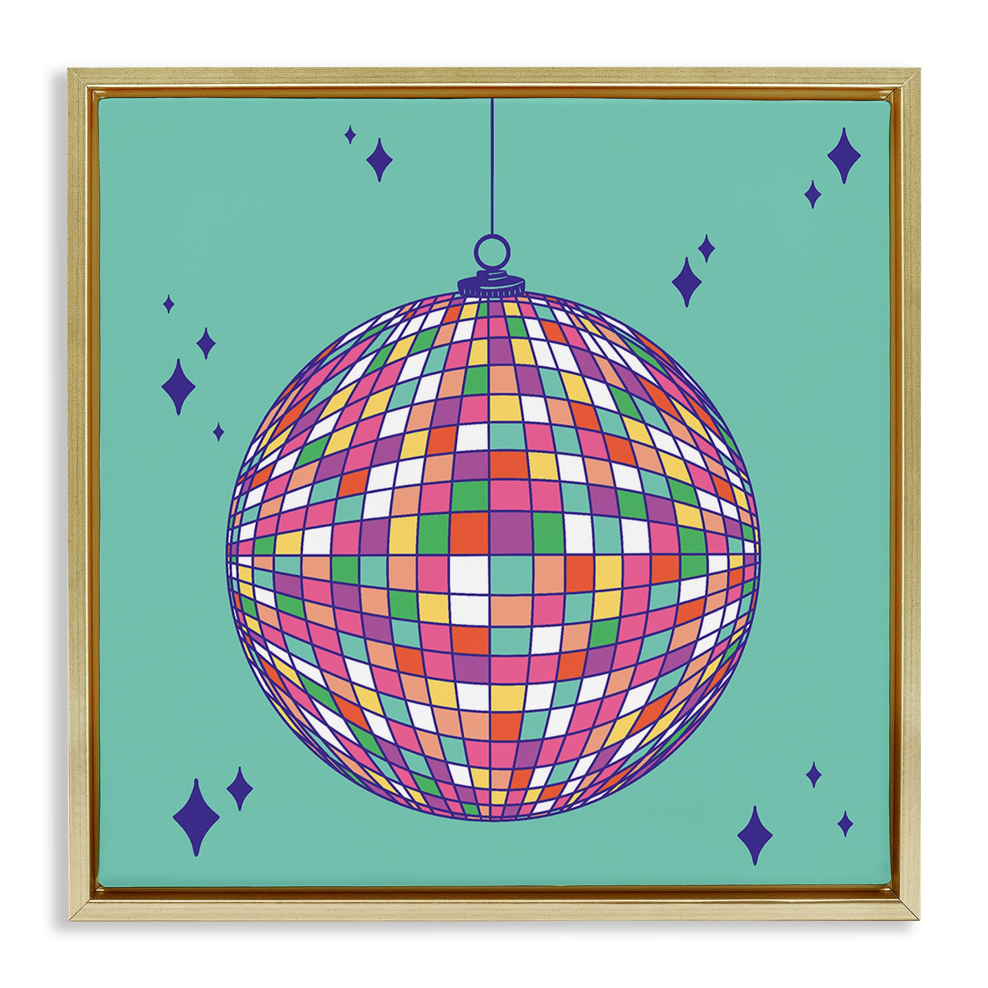 Stupell Industries BT-512-FFG-17X17 Geometric Modern Disco Ball Gold Framed Floater Canvas Wall Art By Sazerelli Designs 18 x 18