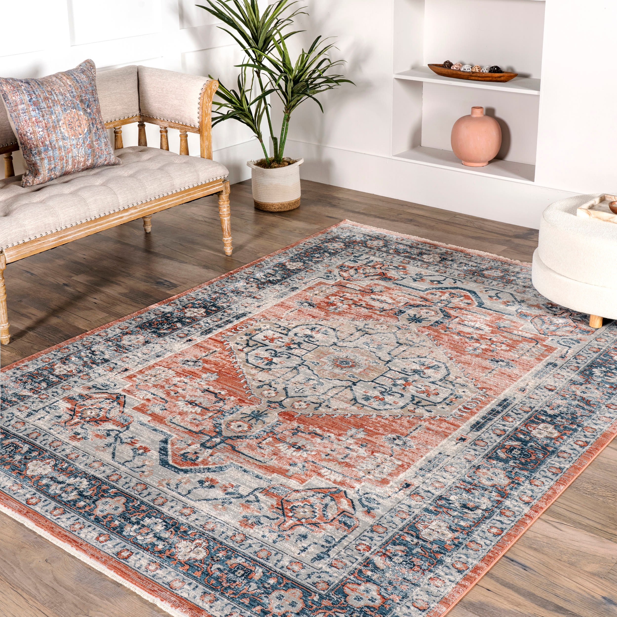 Reversible Orange Medallion 4' x 6' Synthetic Area Rug