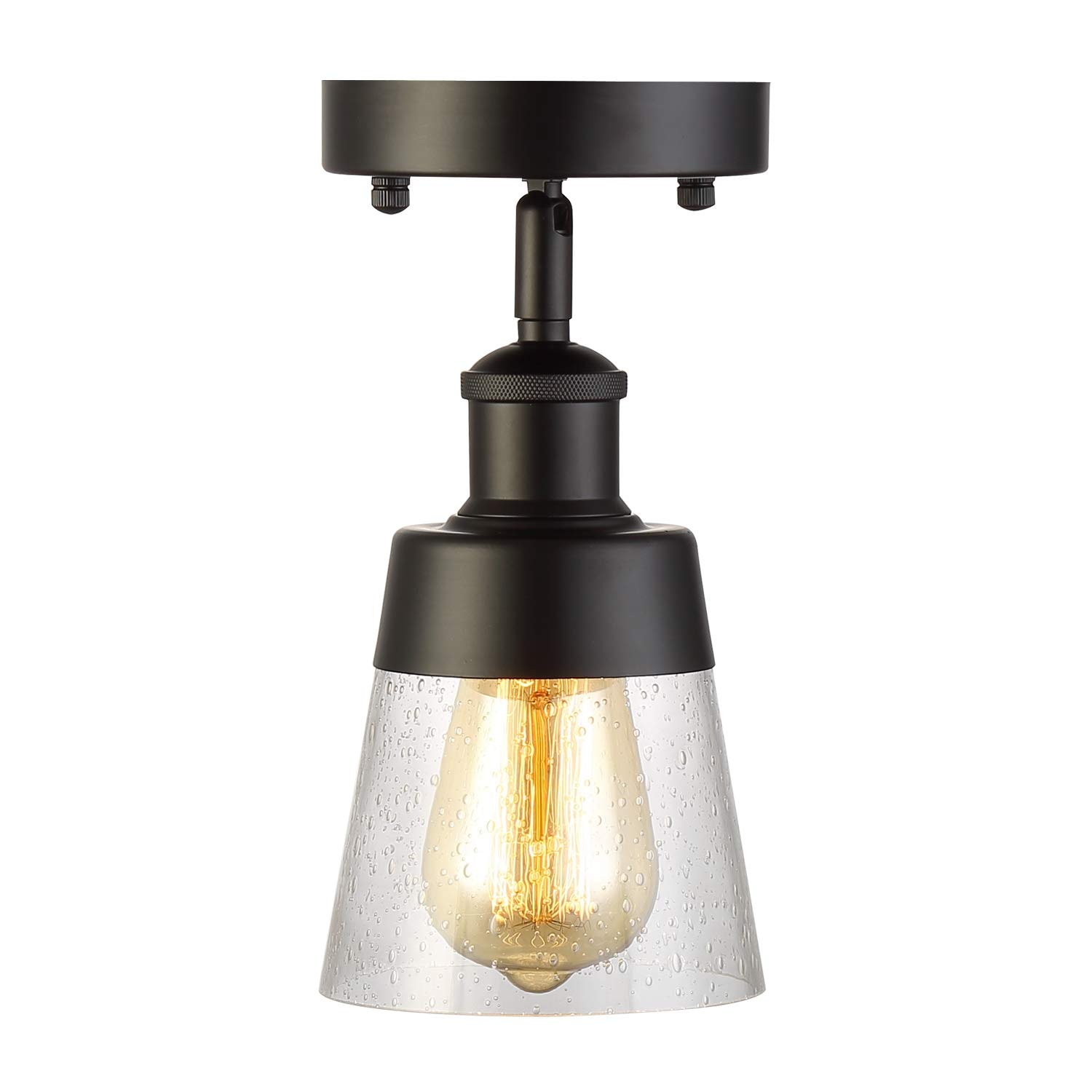AOIZGMY  Industrial Glass Semi Flush Mount Ceiling Light Black with Seeded Shade for Kitchen Hallway Bedroom and More durable home and garden