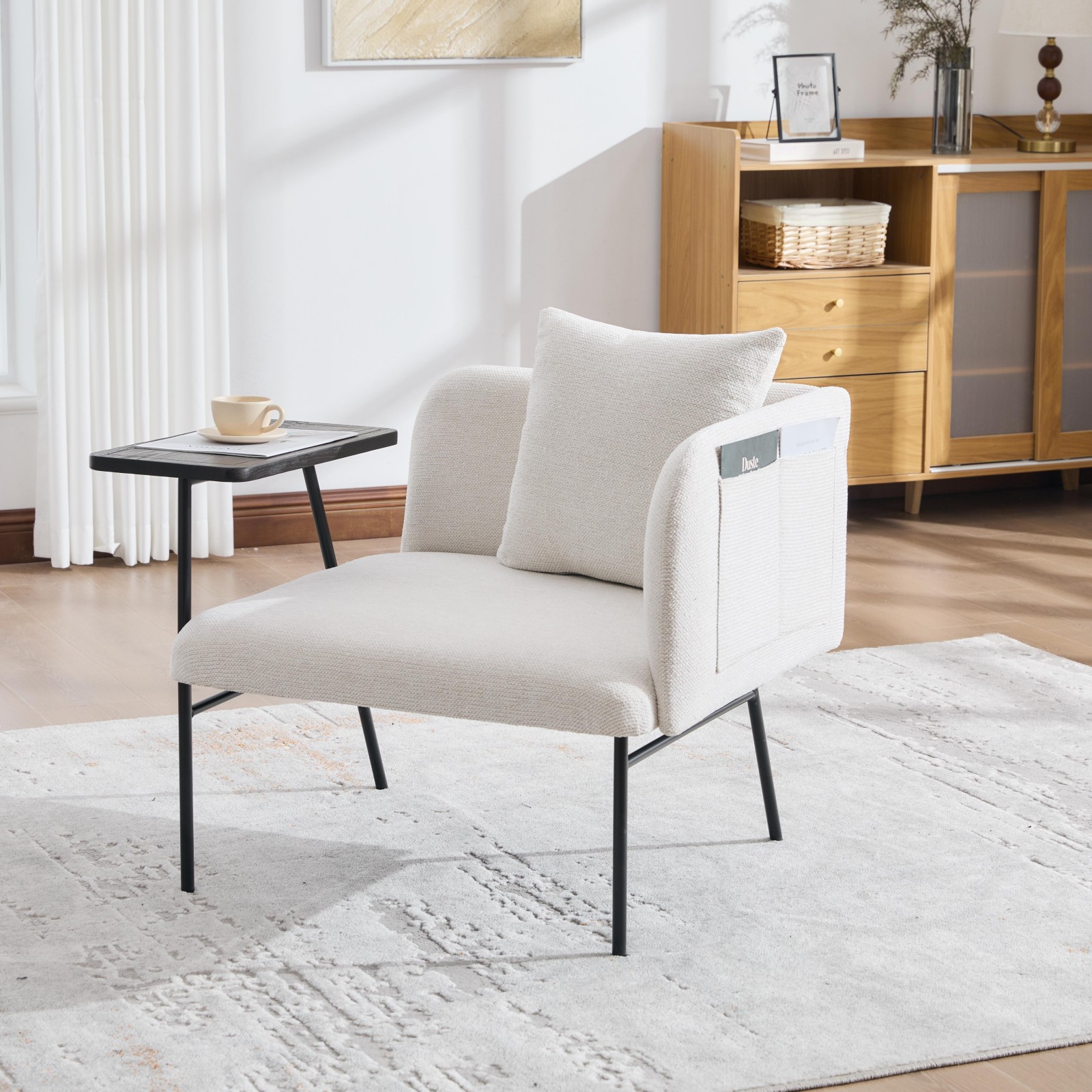 GlasFlength - Leisure Chair Lounge Relaxing Chair with Side Table Back Pillow Side Pocket Storag...
