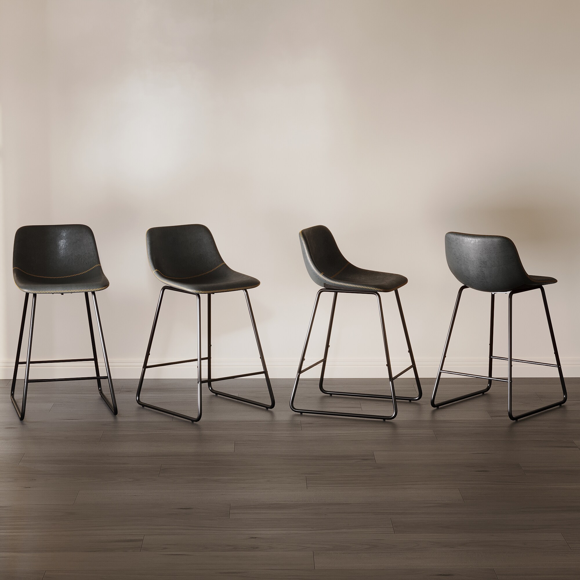 LUE BONA 4LB21CH0024-600LS Set of 4 Black 24-in H Counter height (24-in to 27-in) Bucket Seat Upholstered Metal Back Bar Stool Back