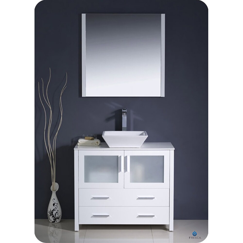 White Ceramic Top Freestanding Modern Bathroom Vanity with Vessel Sink