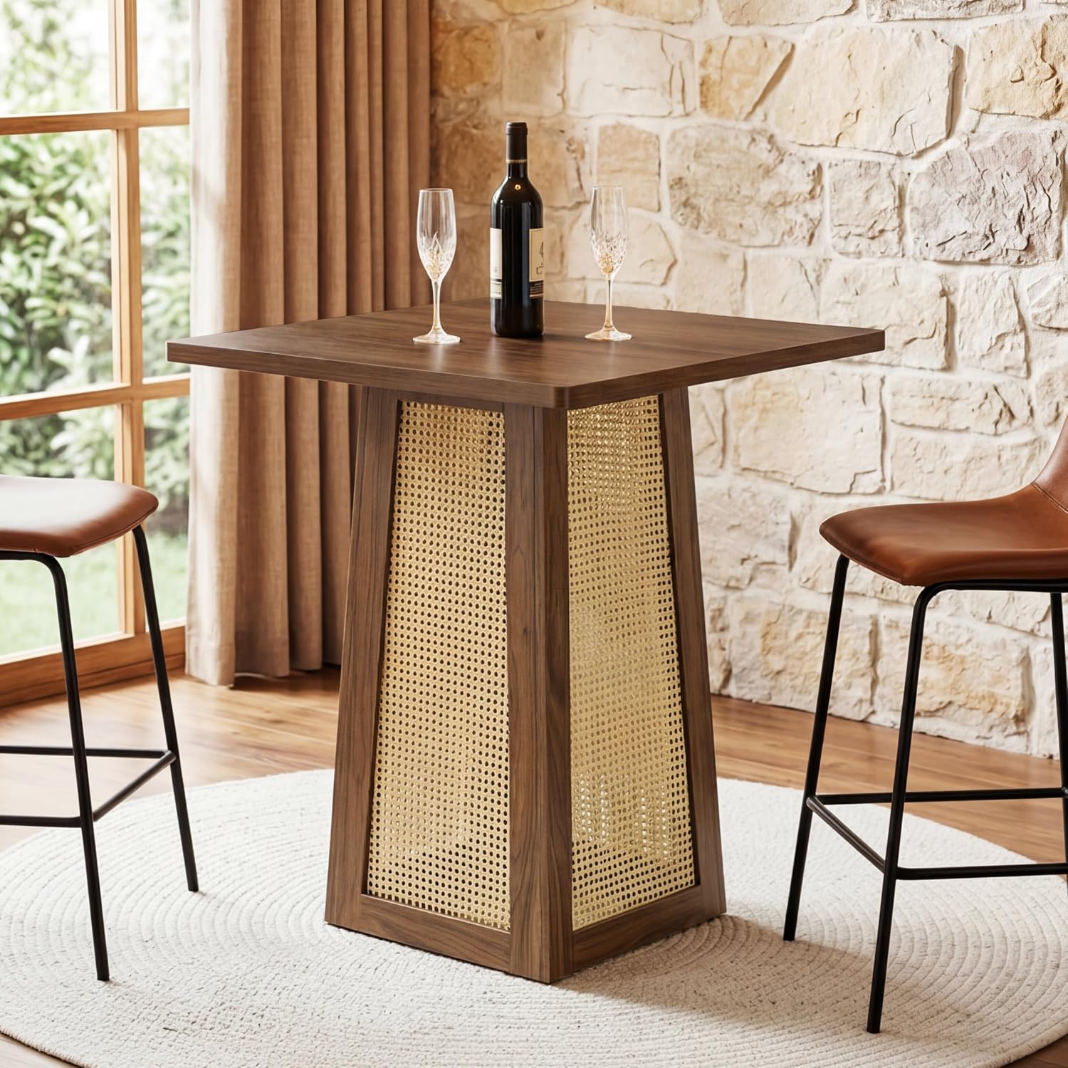 Tribesigns Square Bar Table Counter Height Pub Table Brown Cocktail Table Fit 2 to 4 People for Home Bar Living Room Bistro Coffee Corner Small Space 31.5 D x 31.5 W x 37.4 H