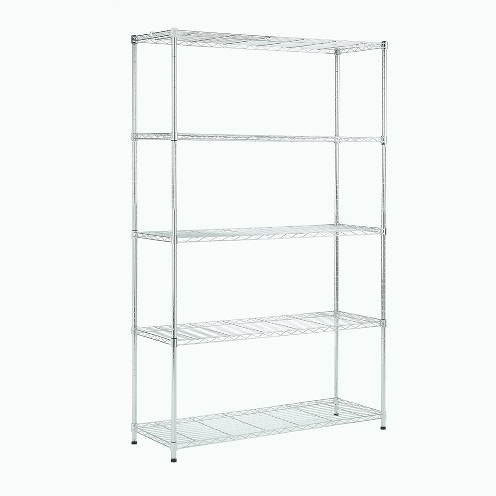 5-Tier Chrome Adjustable Steel Shelving Unit for Kitchens and Garages
