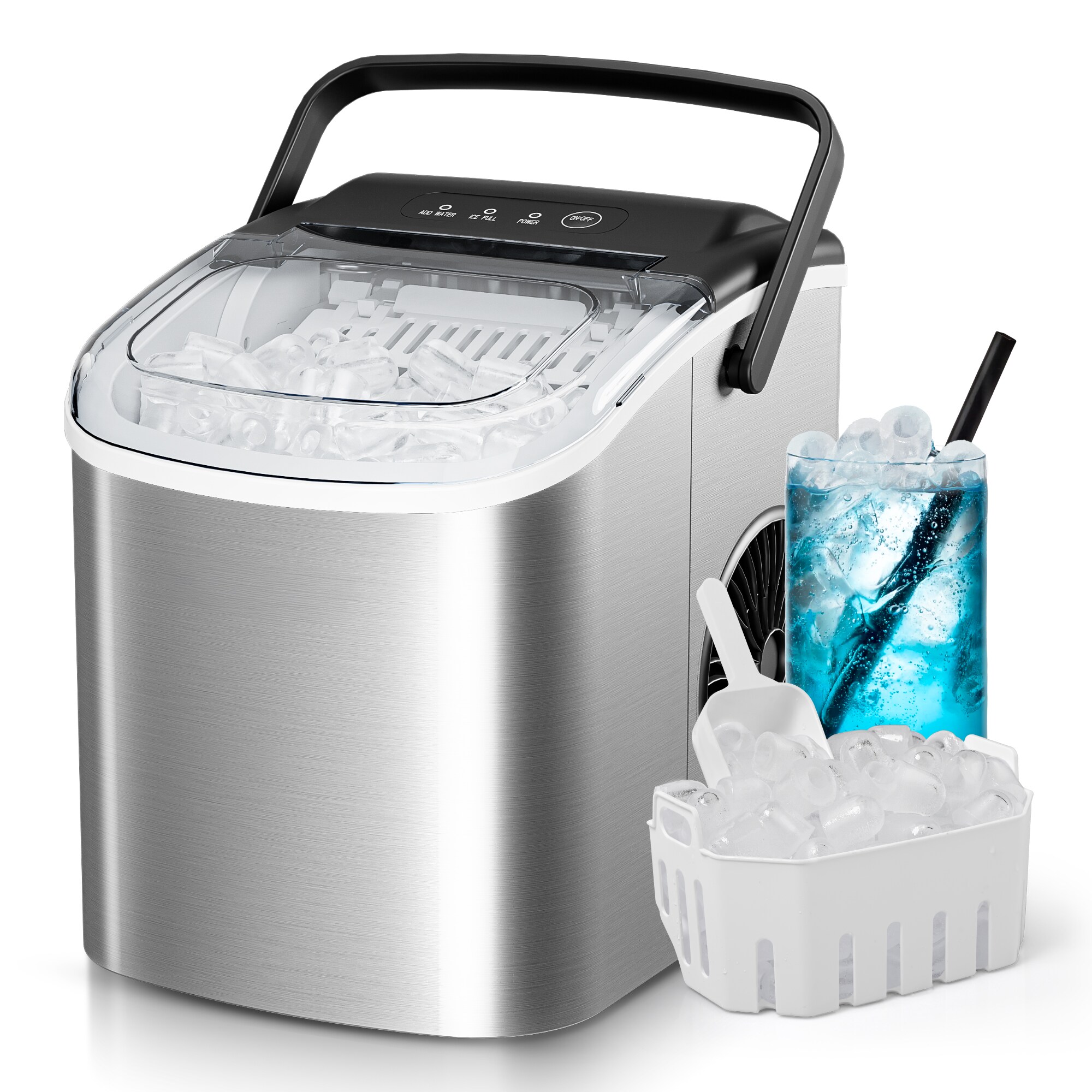 SIMZLIFE IM-06S 26-lb Ice Per day Countertop or portable Bullet Ice Maker ( Silver )