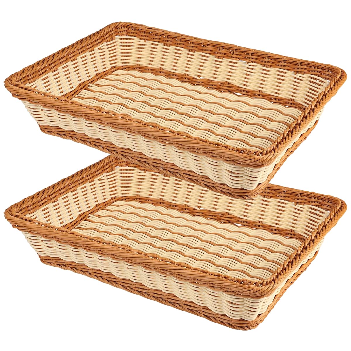 Aoibox  Bicolor Handwoven Polypropylene Bread Basket Set for Serving Fruit and Vegetable Display 2 Piece Set Medium