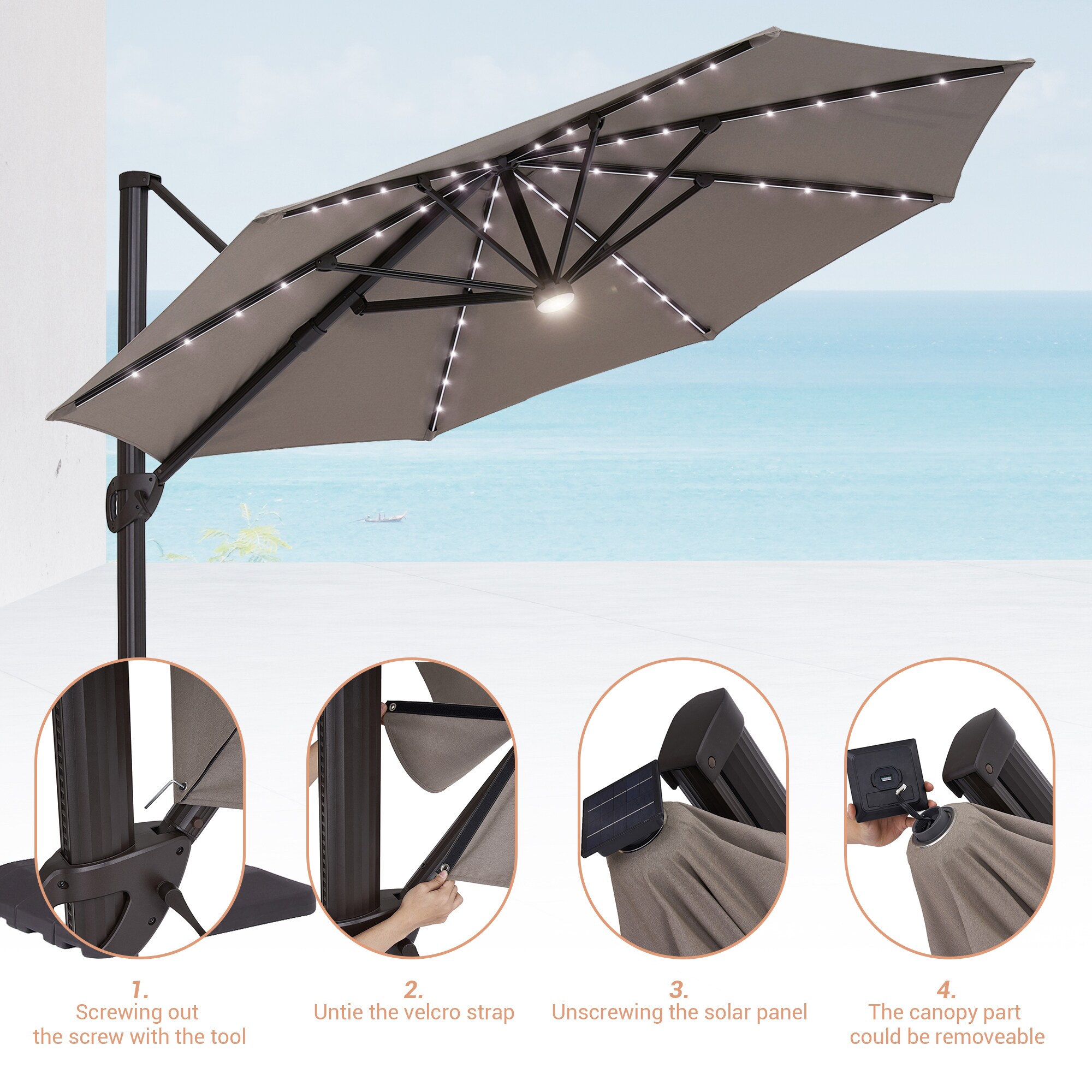 Acegoses 11-ft Gray No-tilt Cantilever Patio Umbrella With Base In The 