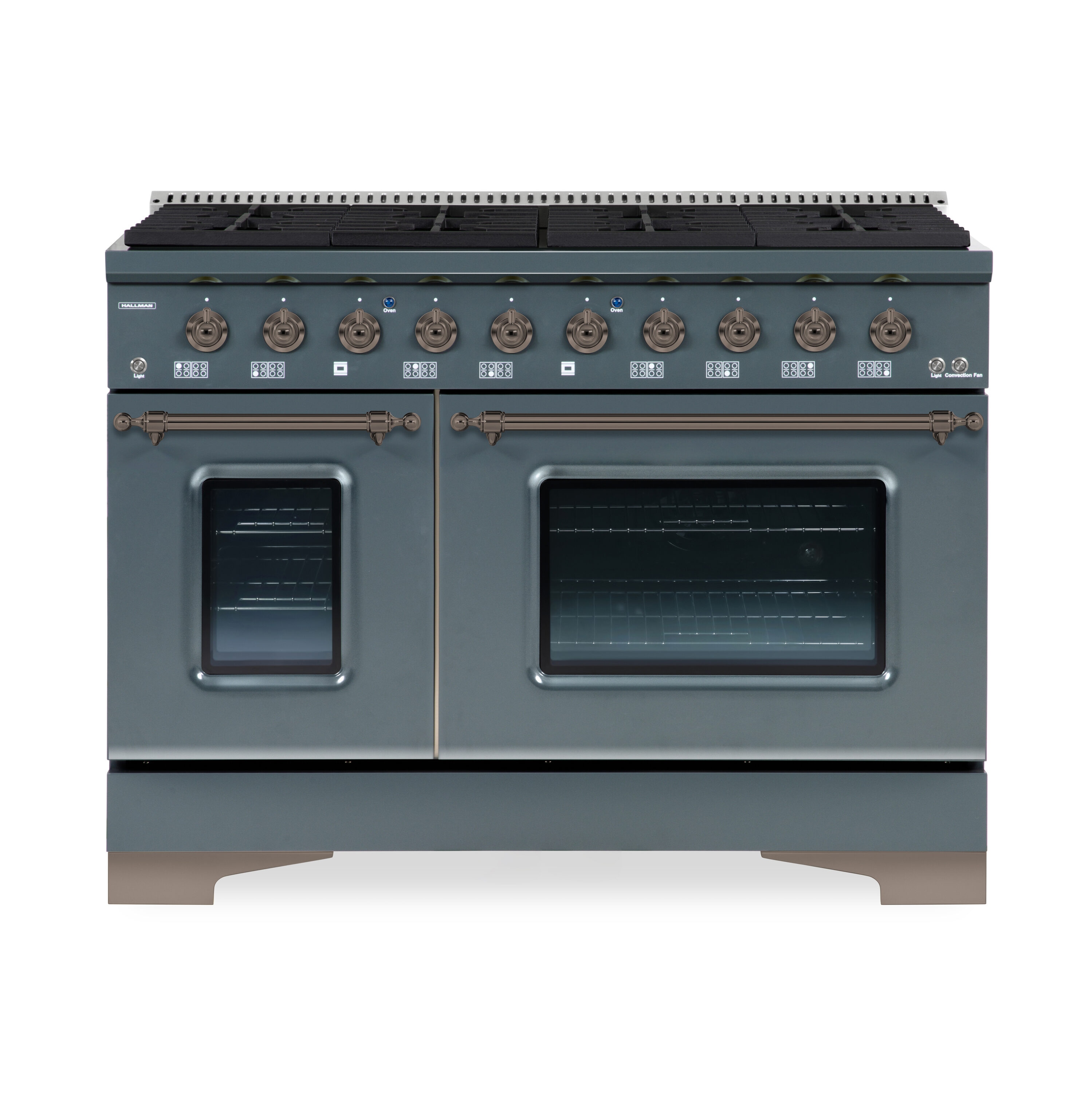 Hallman HCLRDF48BZGR 48-in 4.2-cu ft / 2.5-cu ft Convection Oven Freestanding Double Oven Dual Fuel Range ( Blue Grey )