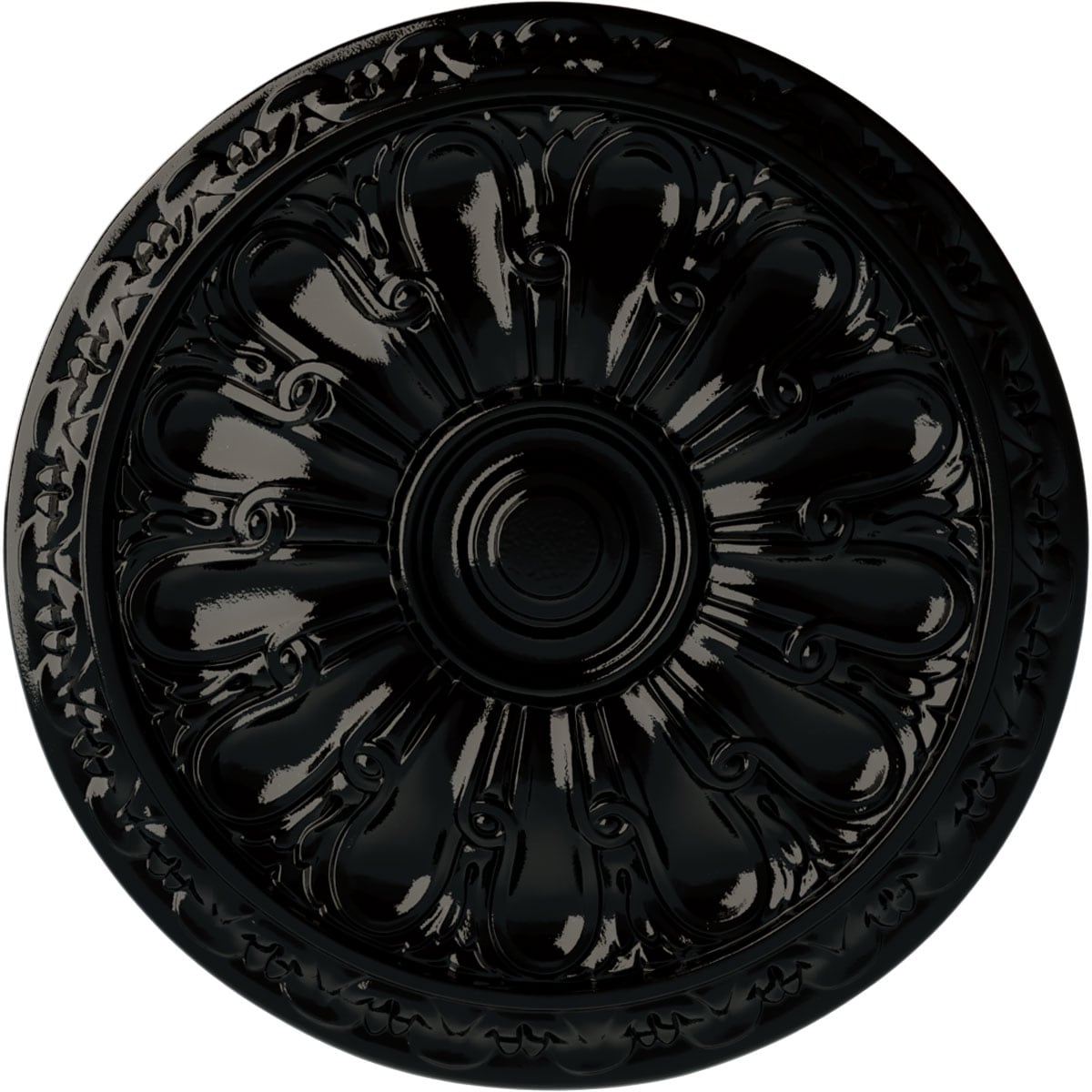 Ekena Millwork CM16KIBPS Kirke 15.75-in W x 15.75-in L Painted Black Pearl Polyurethane Whole Ceiling Medallion