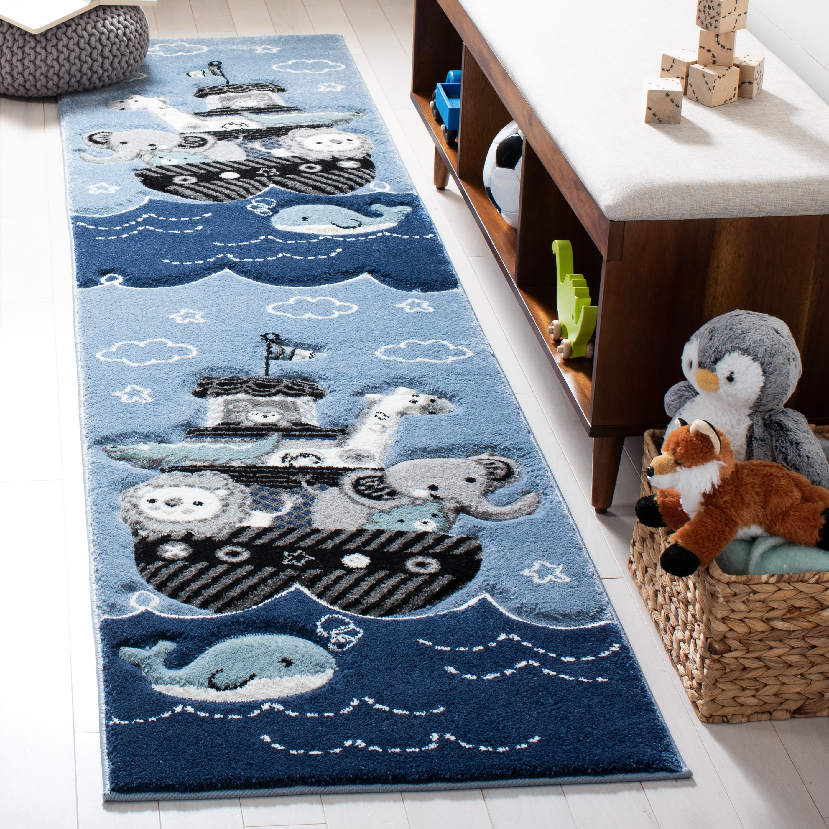 Carousel Kids 121B Blue Grey 2ft-3in x 6ft Runner Rug