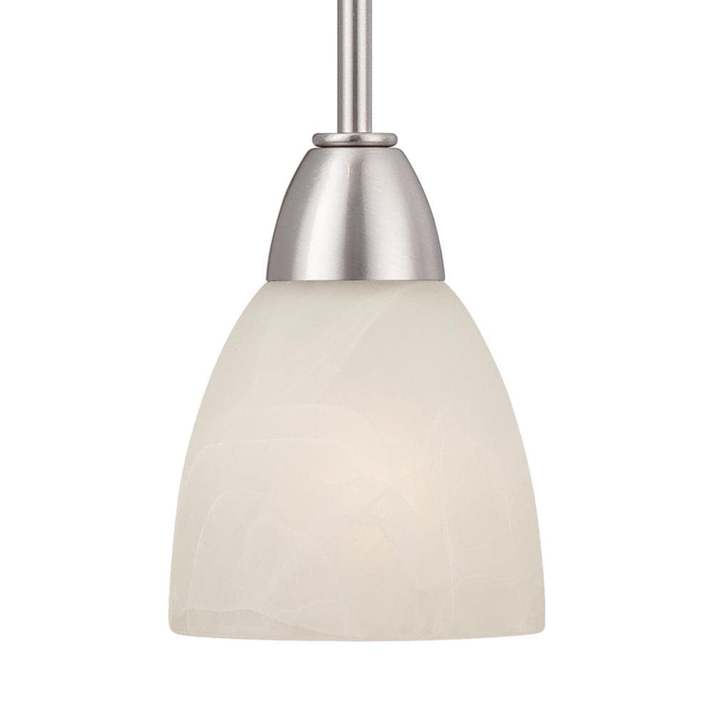 Brushed Nickel Mini Pendant Light with Alabaster Glass Shade