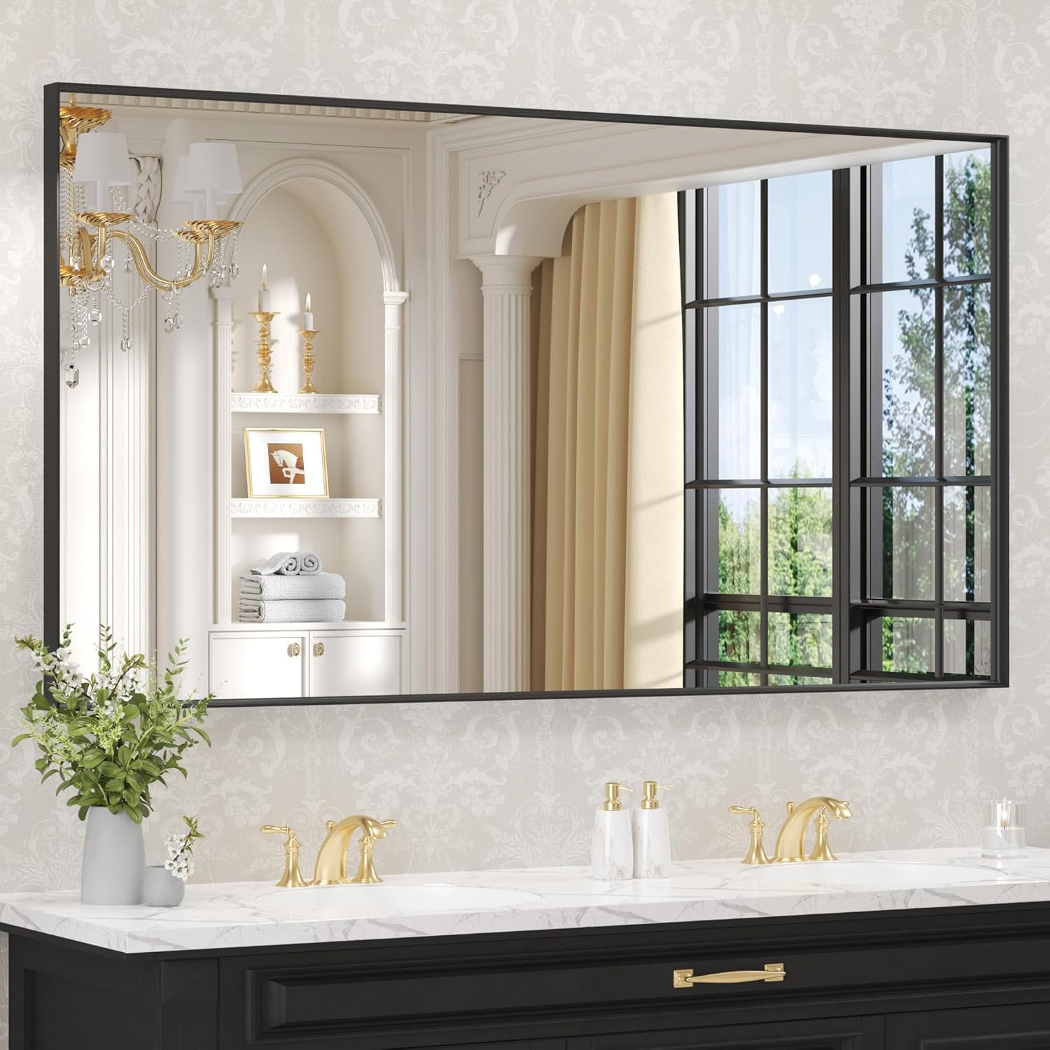 LOAAO 60x28 Aluminum Alloy Black Framed Tempered Glass Bathroom Vanity Mirror