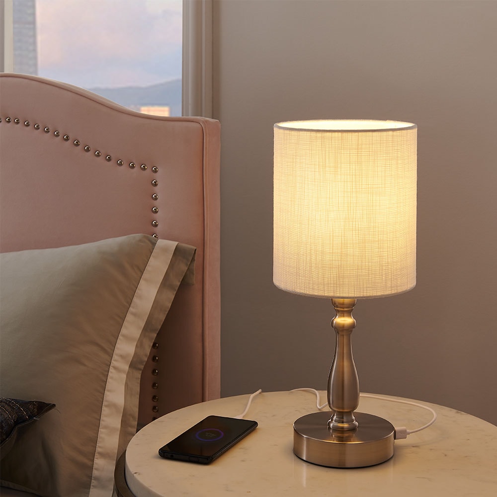 True Fine 16.5-in Brushed Steel LED Touch Table Lamp with Fabric