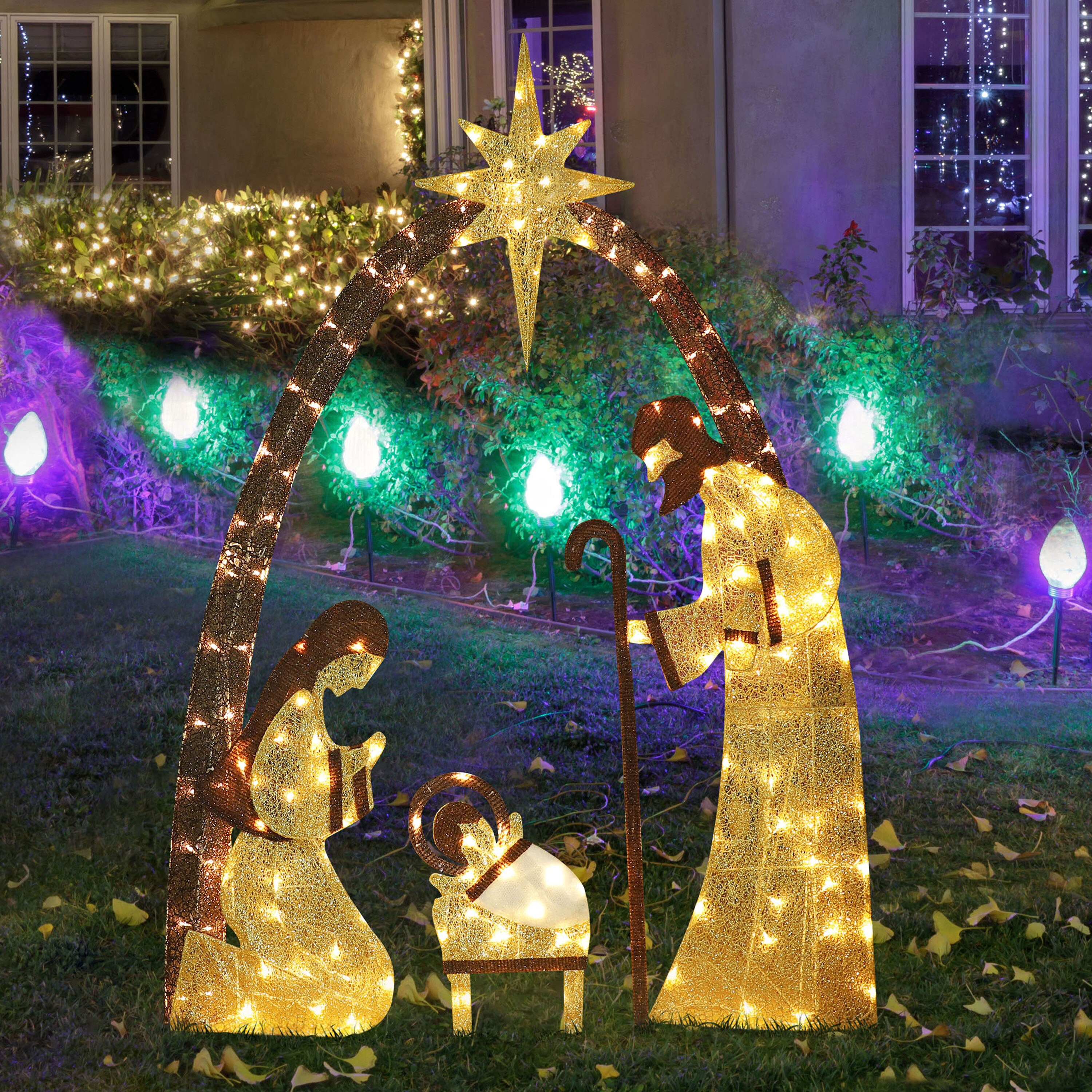 VEIKOUS Outdoor Christmas Decoration Crystal Holy Family Nativity decor ...